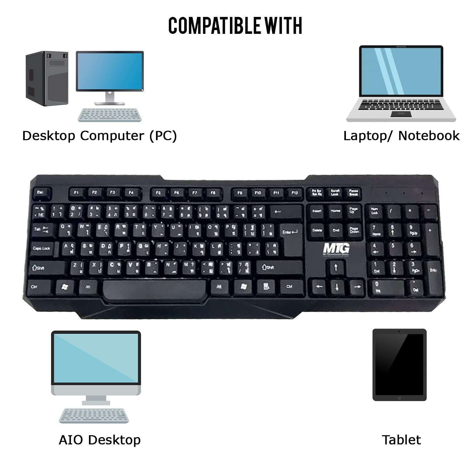 MTG Wireless Keyboard for Windows, Linux & Mac - 2.4GHz USB Receiver, Waterproof, 114 Keys Compact Design - Black (10-Pack) | Perfect for Office, Gaming & Home PC/Laptop Use