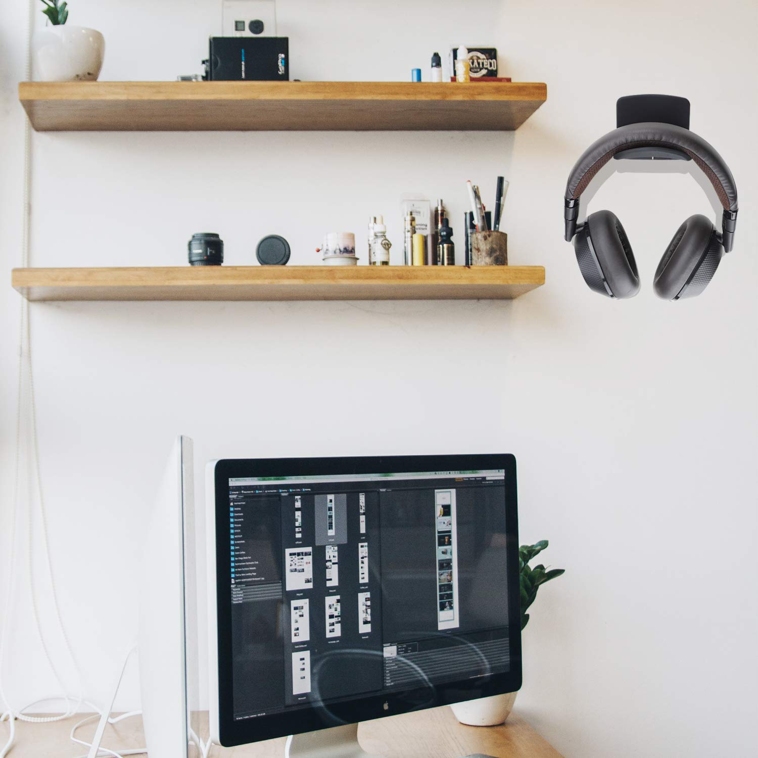 2 Pack Universal Adhesive & Screw Mount Headphone Hanger Hooks - Wall & Desk Gaming Headset Holder, Earphone Stand Rack (Black) - Perfect for Gaming Setup, Office & Home Organization