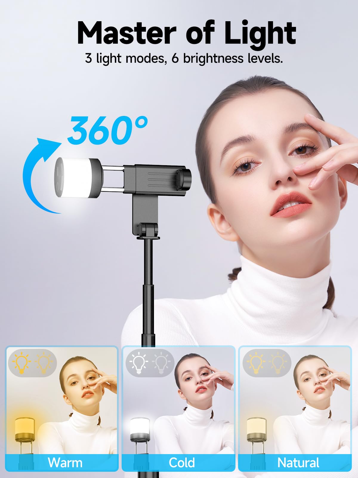 Moman Q12S 77cm Aluminum Selfie Stick Tripod with Fill Light - 360° Rotatable All-in-1 Phone Tripod Stand & Holder for Smartphones | Perfect for Travel, Vlogging, Live Streaming & Group Photos