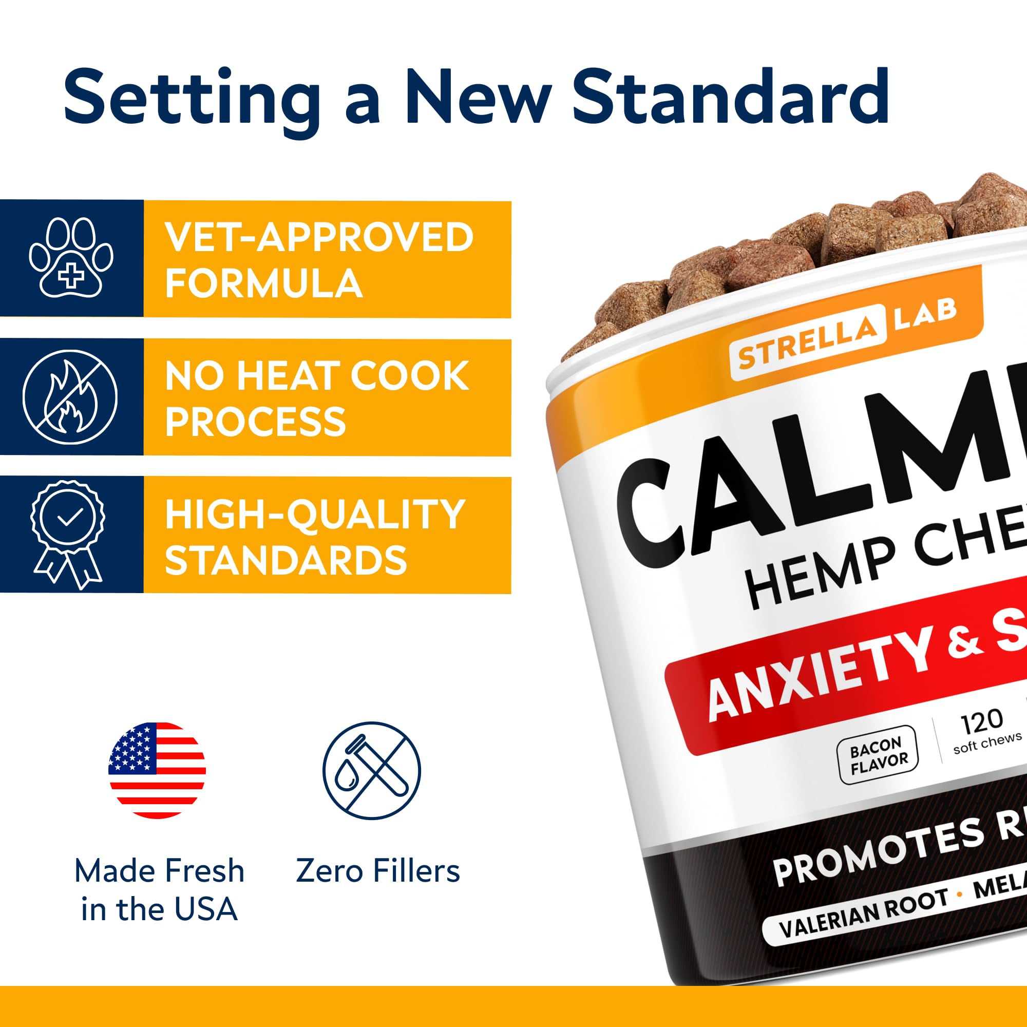 Natural Hemp Calming Chews for Dogs with Melatonin & Hemp Oil - Anxiety Relief Treats for Separation, Barking, Thunderstorms & Stress - Advanced Dog Calming Supplement - 120 Count Bacon Flavor - Perfect for Travel, Vet Visits & Fireworks Anxiety