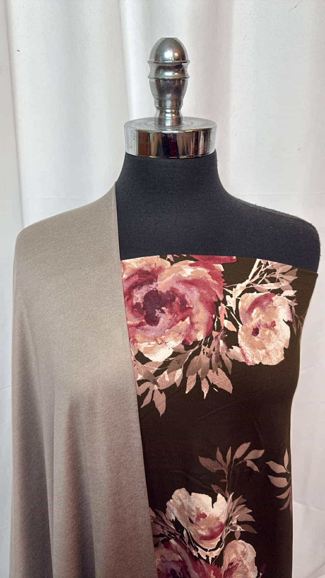 TAUPE/OLIVE FLORAL FABRIC BUNDLE - 1+ Yard Olive Floral DBP & 1+ Yard Taupe Featherweight Polyester Fabric - A26950 - Perfect for DIY Dresses, Home Decor, and Crafting Projects