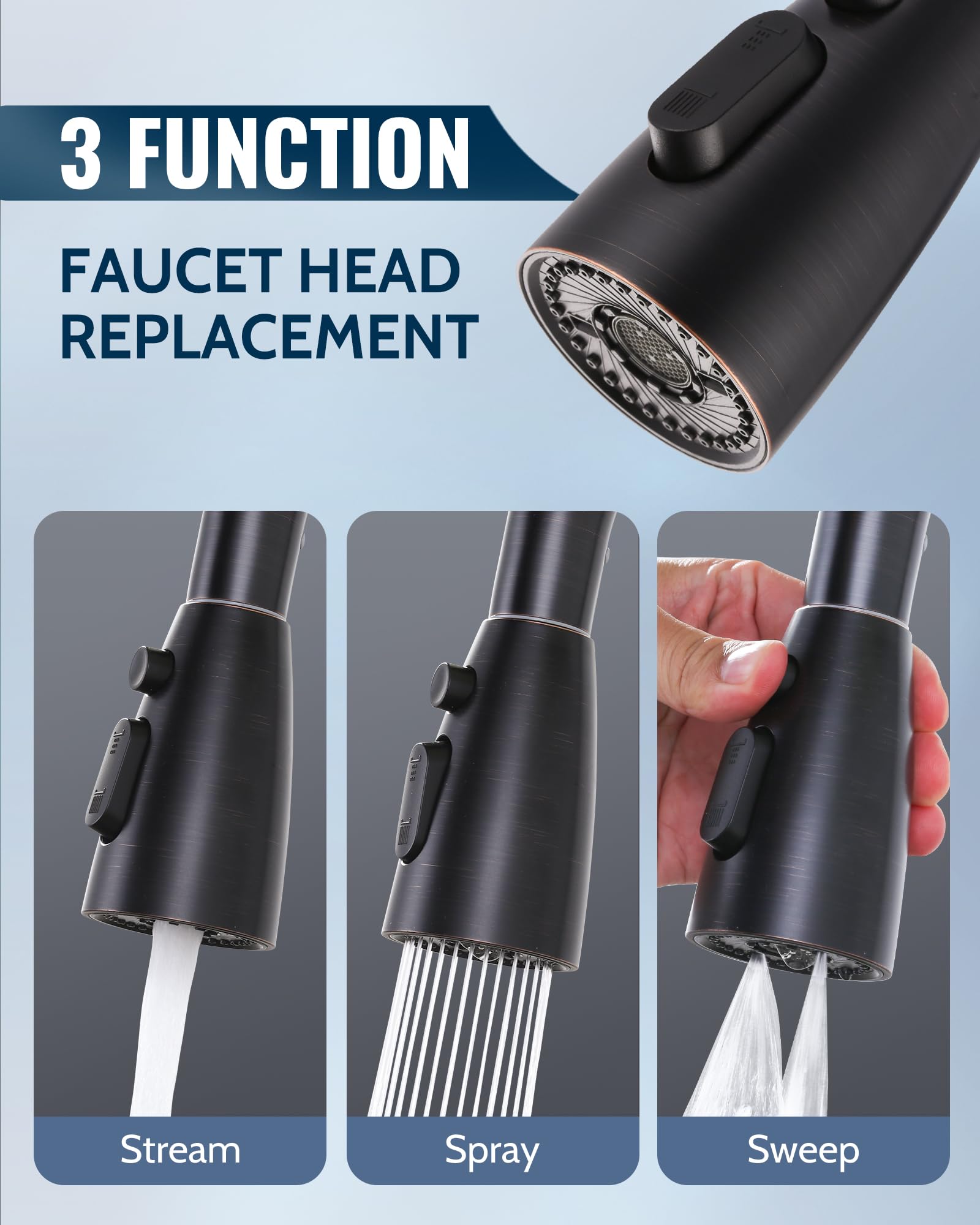 Stainless Steel Kitchen Faucet Spray Head Replacement - 3 Mode Pull Out Spray Nozzle with 9 Adapters, Compatible with Moen Kohler G1/2 Sink Faucets (Oiled Rubbed Bronze) - Perfect for Dishwashing, Vegetable Cleaning & Sink Maintenance