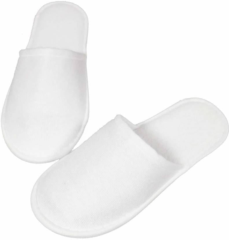 Diktmark Women's White Disposable Slippers - UK Size 11, Medium Width, Closed Toe Flat Heel Casual House Shoes for Spa, Hotel, Travel & Home Use