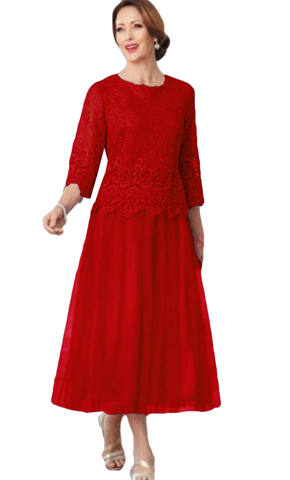 Xixi House 2-Piece Mother of The Bride Dress Set - Elegant Ankle-Length Lace & Tulle Wedding Guest Outfit for Special Occasions | Perfect for Weddings, Receptions, and Formal Events