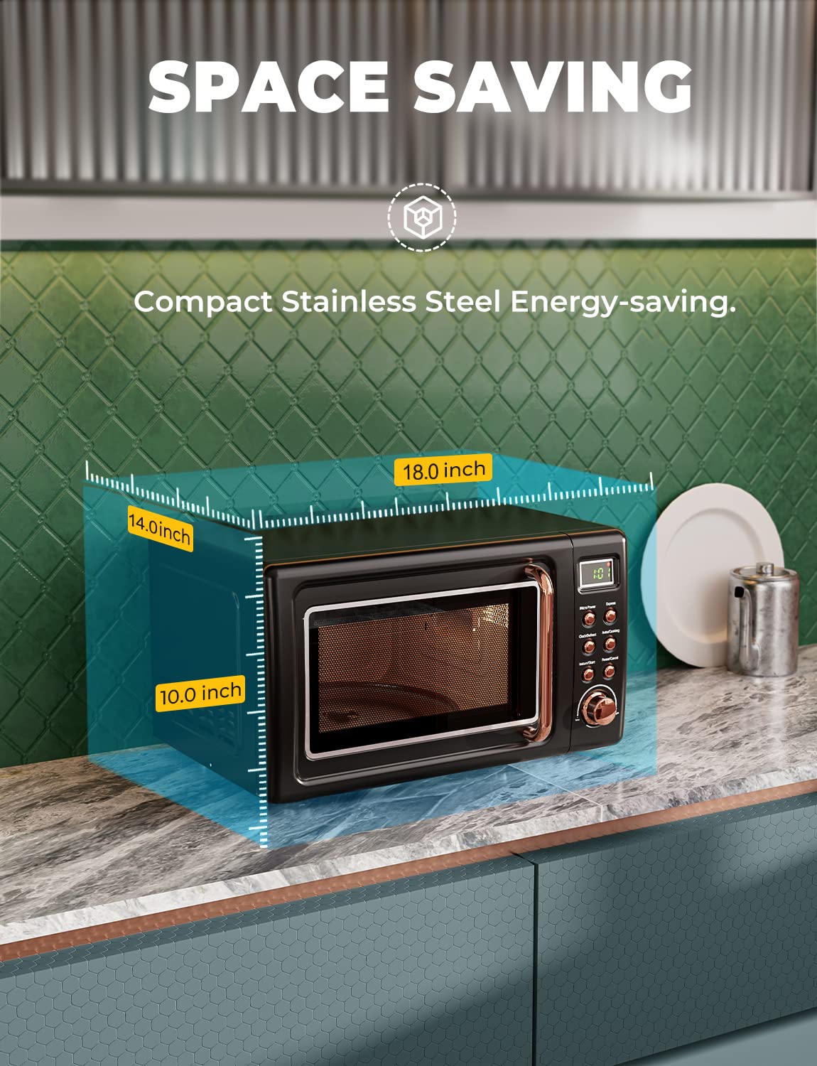 SIMOE Retro Compact Microwave Oven - 0.7 cu ft Small Countertop Microwave with 8 Auto-Cooking Presets, 700W Power (Black) | Perfect for Dorms, Apartments & Small Kitchens