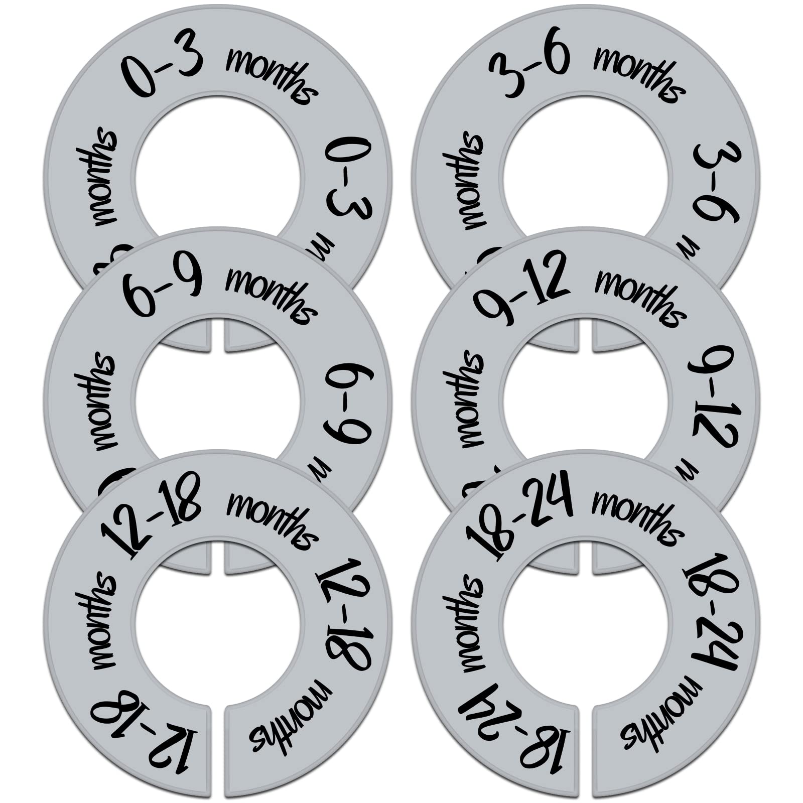 Pro Goleem Baby Closet Dividers - 6-Pack Gray Nursery Organizer for Baby Clothes (Fits 1.5