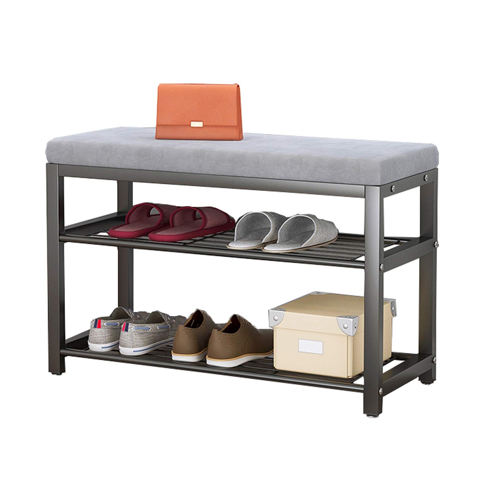 2-Tier Shoe Rack with Cushioned Bench - 60x33x43cm Storage Shelf & Shoe Cabinet for Living Room, Hallway, Bedroom - Gray by MUMUJIN | Perfect for Entryway Organization & Shoe Storage Solutions