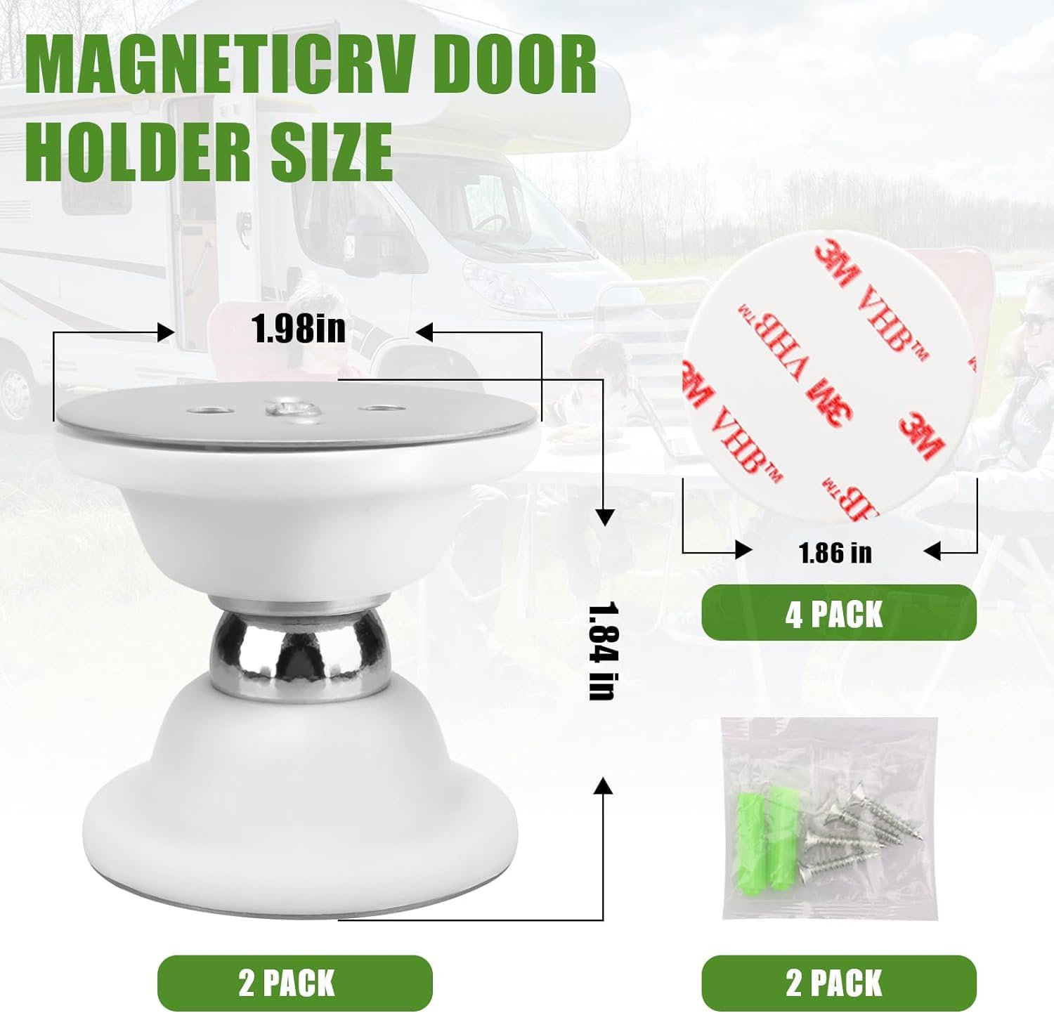 Magnetic RV Door Holder - Heavy Duty Baggage Door Catch Latch for Camper, Trailer, Motorhome & Boat Storage Compartments (2 Pack, White) | Secure Cargo Doors During Travel & Camping