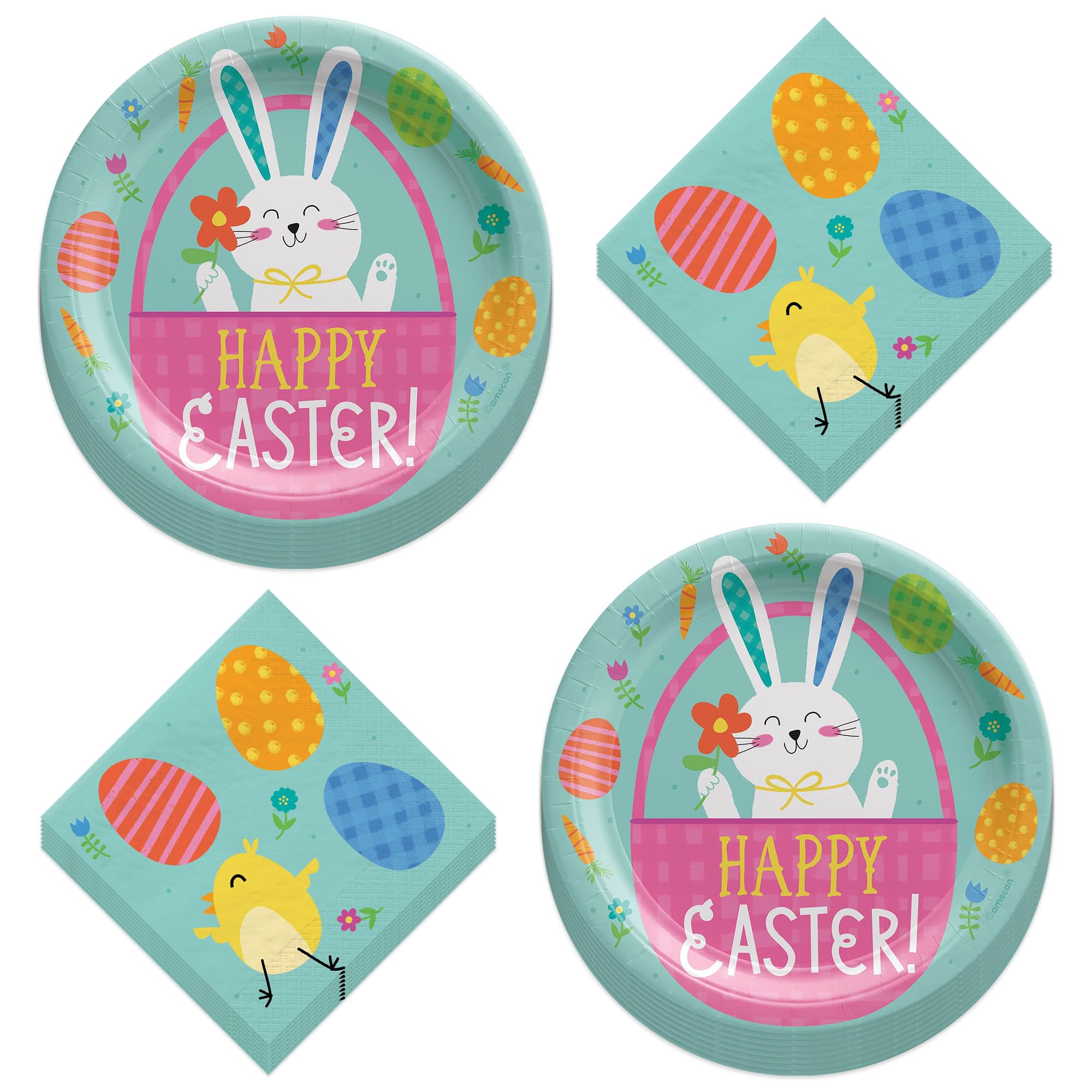 Easter Party Supplies - 16 Bunny & Chick Spring Paper Plates & Napkins Set for Easter Brunch, Spring Celebrations & Holiday Gatherings