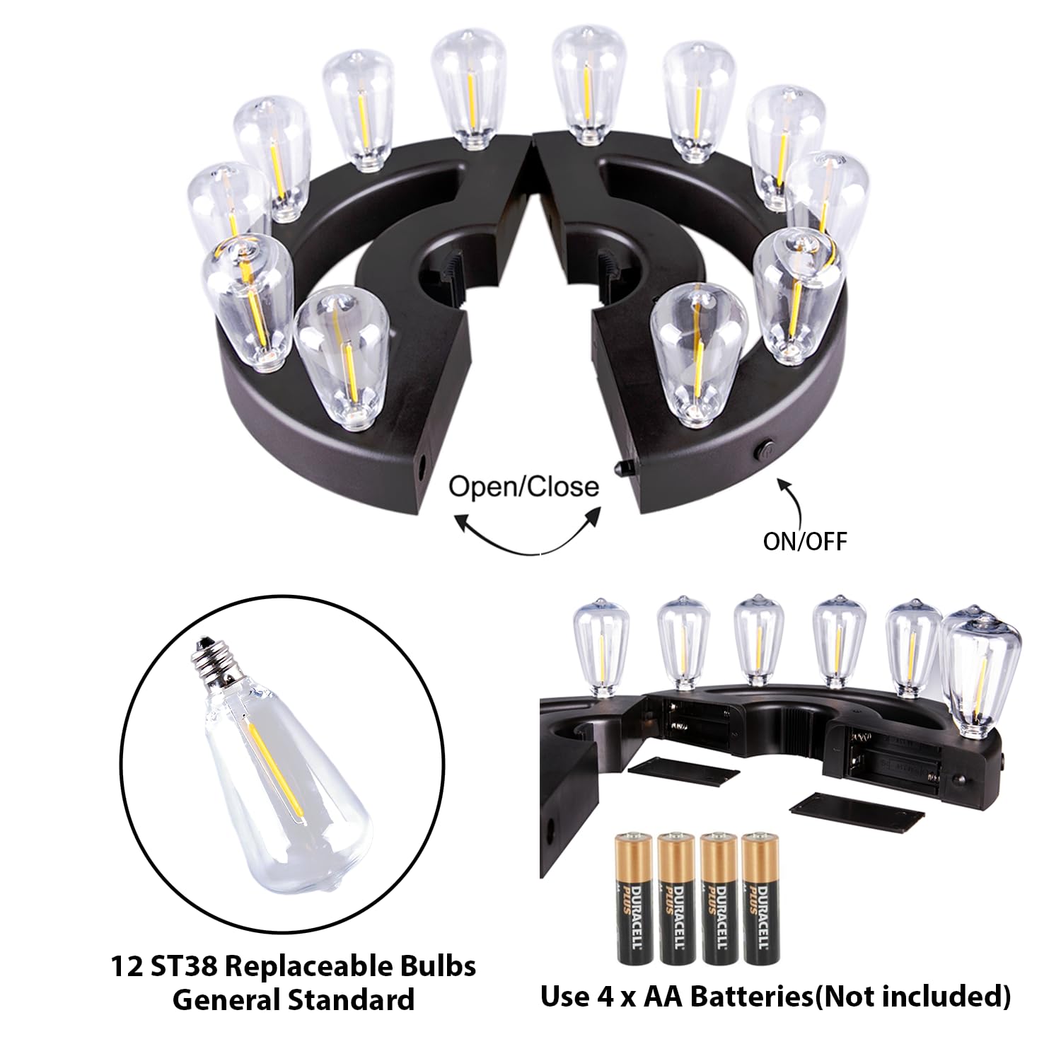 12 LED Dimmable Umbrella Lights with Timer - Battery Operated Warm White Patio Lights for Outdoor, Backyard, Camping & Garden Parties (3 Brightness Modes)