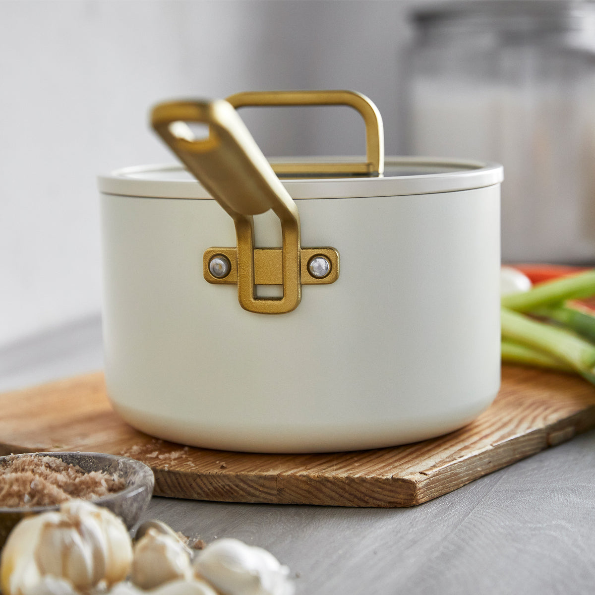Stanley Tucci™ Ceramic Nonstick 4-Piece Cookware Set with Free Cookbook | Carrara White | Perfect for Home Cooking, Gifts & Professional Chefs