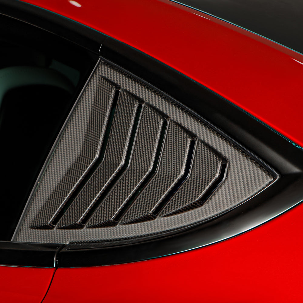 Premium Real Carbon Fiber Rear Side Window Louvers for Tesla Model 3 (2017-2024) - Enhance Style & Sun Protection for Your Electric Vehicle - Perfect for Car Enthusiasts & Daily Commuters