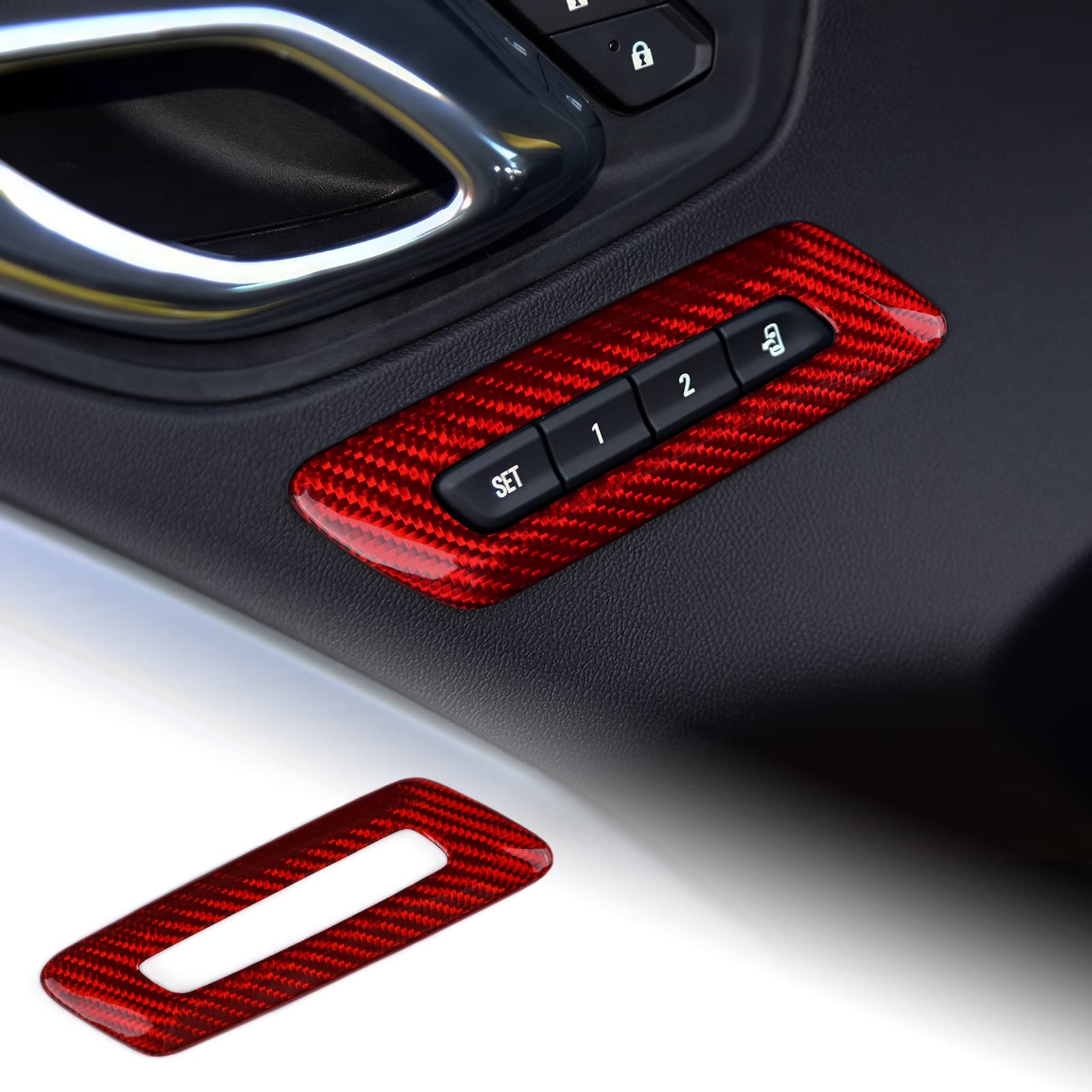 Premium Real Carbon Fiber Car Door Panel Cover & Seat Button Frame Sticker - Interior Trim Accessories for Chevrolet Camaro 2016-2023 - Red - Enhances Style & Protects Door Panels (Perfect for Car Shows, Daily Driving & Customization)