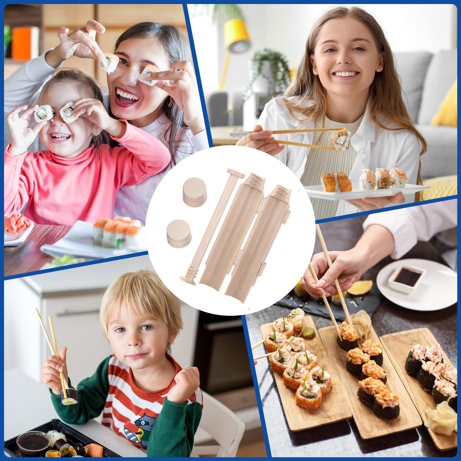 Premium Sushi Maker Kit - BPA-Free Food Grade Plastic Sushi Roller Bazooka for Beginners & Kids - Easy DIY Homemade Sushi Making Tool for Family Cooking, Parties & Healthy Snacks - Beige