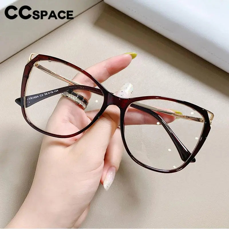 CCspace Women's Full Rim Cat Eye Titanium Eyeglasses Frame 56845 - Lightweight & Durable for Work, Reading & Fashion