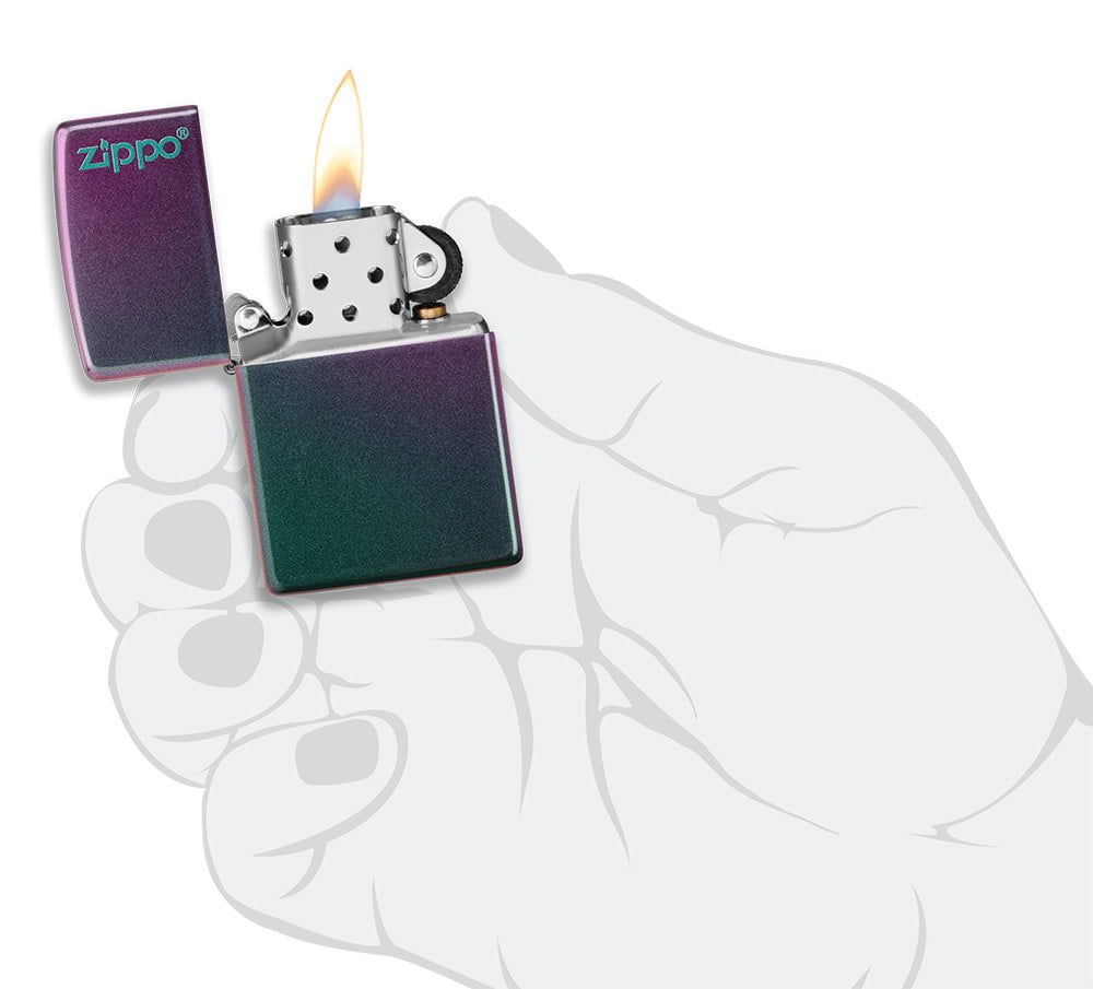 Classic Iridescent Zippo Logo Lighter - Vintage Windproof Refillable Metal Lighter for Camping, Travel & Outdoor Adventures
