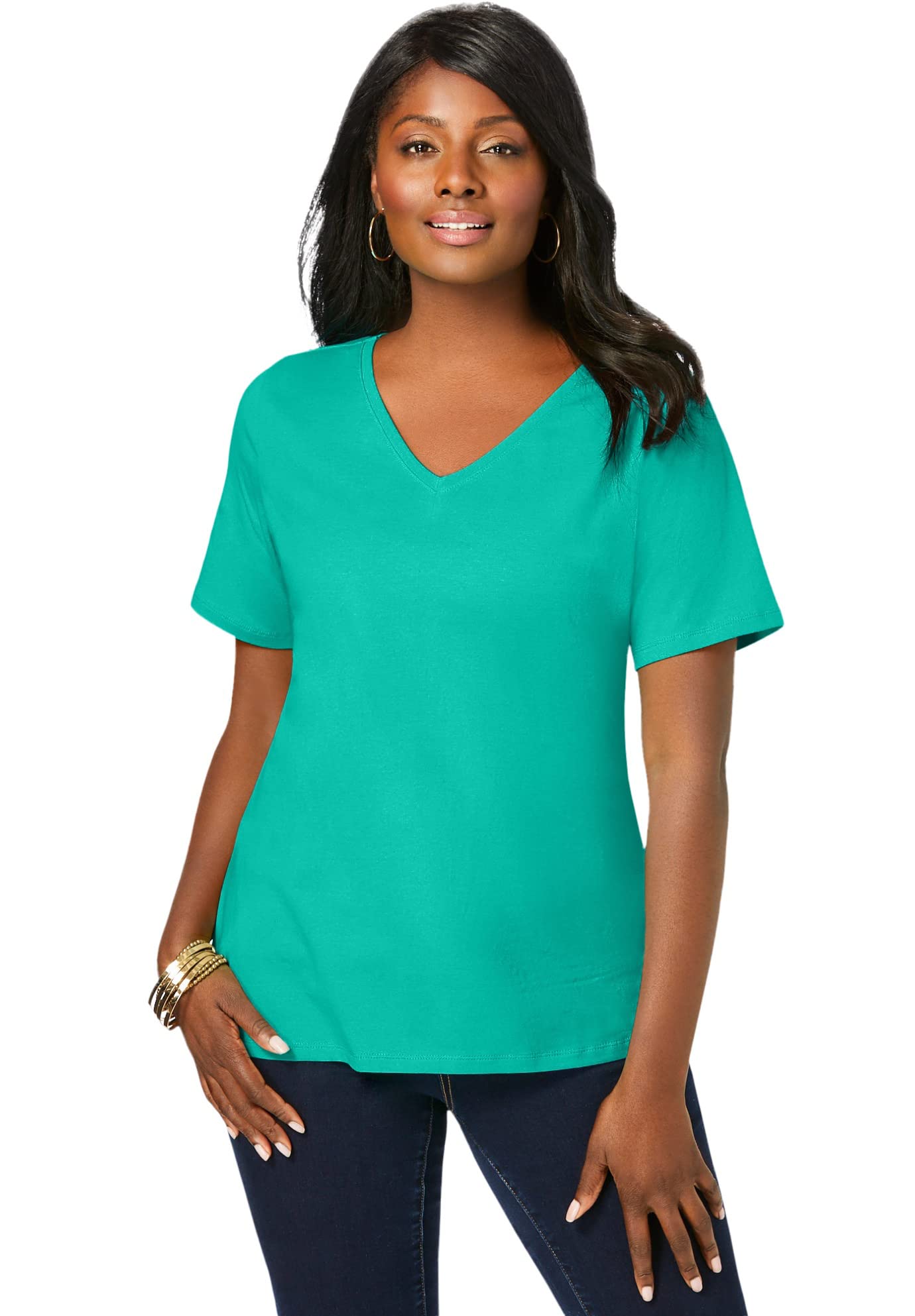 Jessica London Plus Size V-Neck Tee for Women - Casual Comfort Wear
