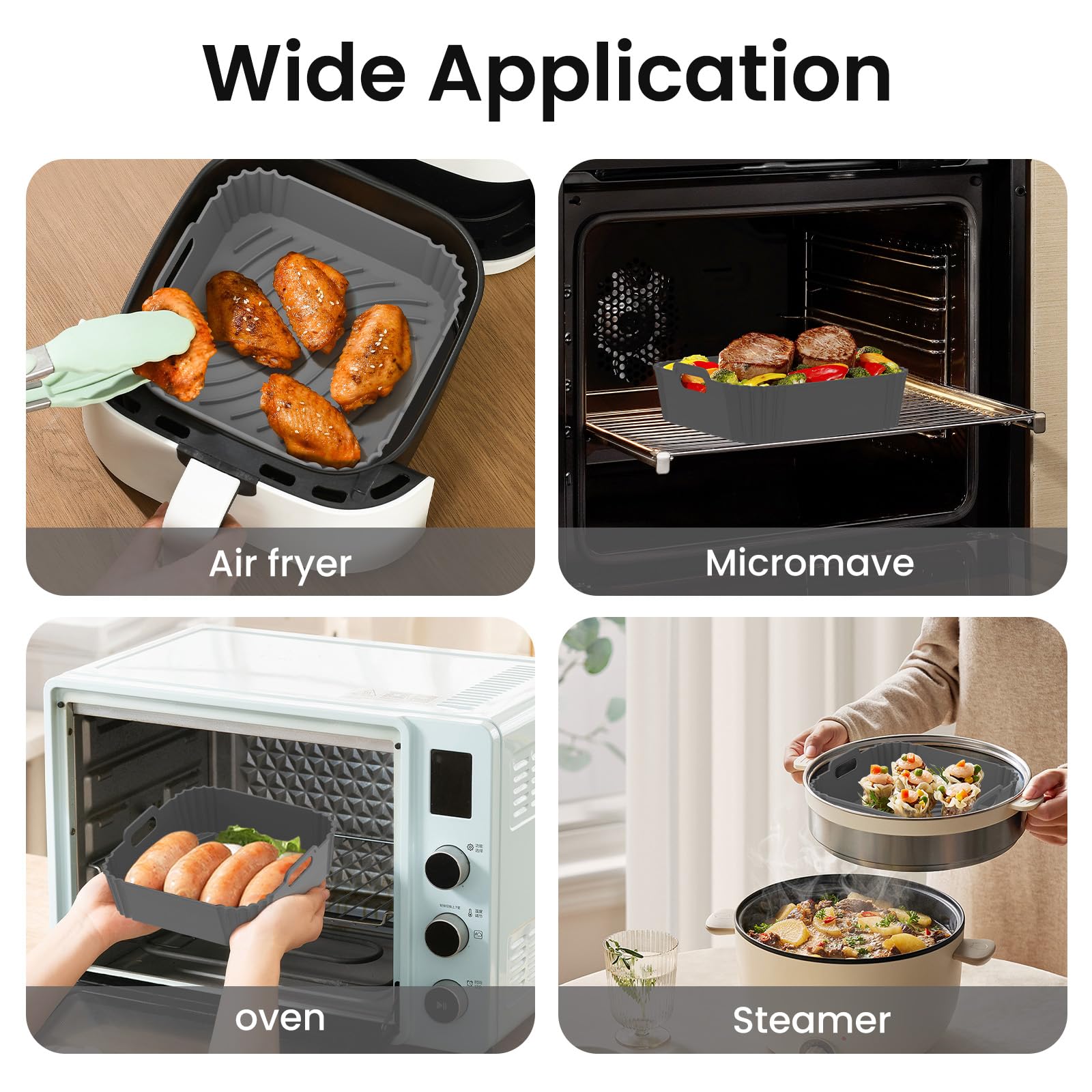 Redfly 2 Pack Reusable Square Silicone Air Fryer Liners for 4-5.5 QT, Non-Stick Air Fryer Accessories Replacement for Parchment Paper (Gray) - Perfect for Healthy Cooking, Crispy Snacks & Easy Cleanup