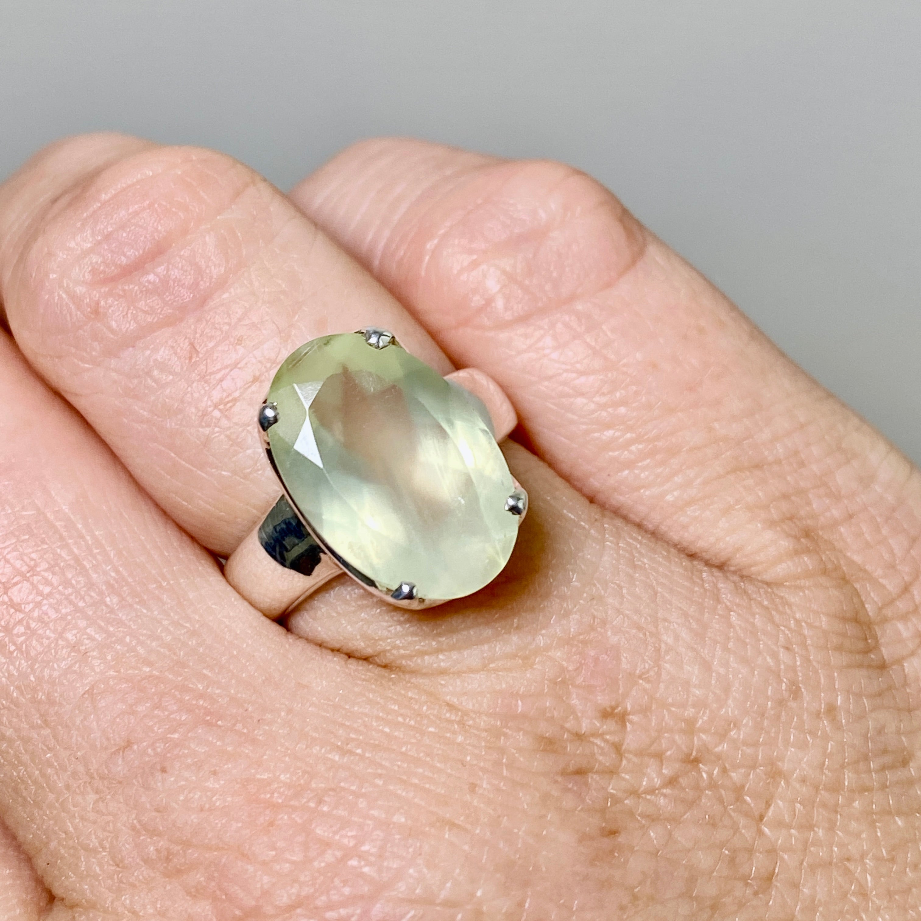 Prehnite Oval Faceted Ring Size 7 - Dainty Gemstone Jewelry for Women - Perfect for Weddings, Anniversaries & Everyday Elegance