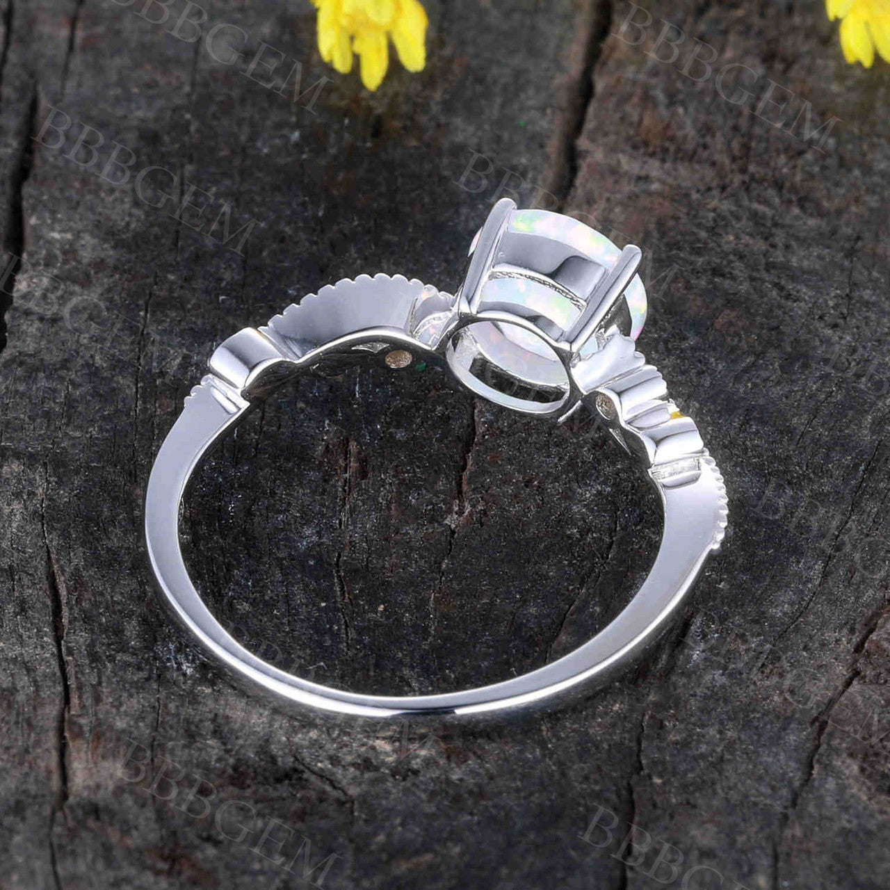 14K/18K Gold Opal Diamond Engagement Ring for Women - Bezel Set Solitaire Ring - Perfect for Proposals, Anniversaries & Special Occasions