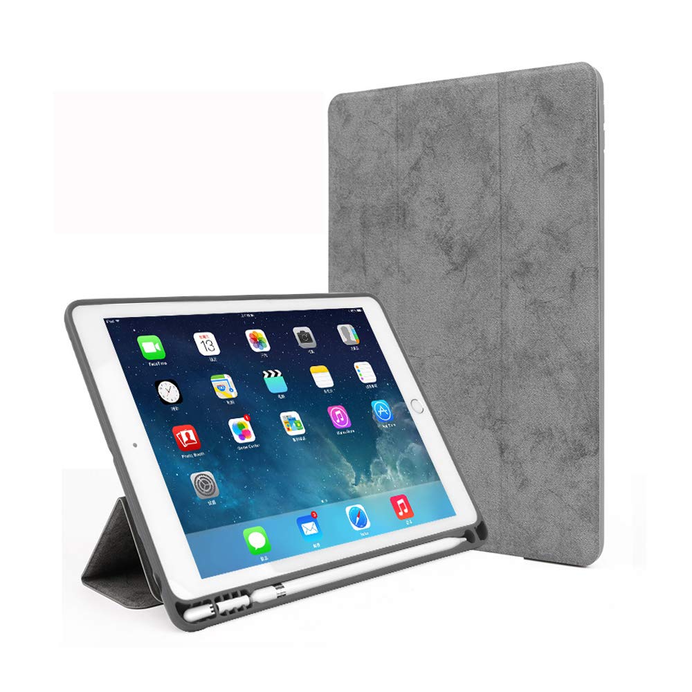 Lightweight Soft TPU Back Protective Case with Built-in Apple Pencil Holder & Stand Cover for iPad 6th/5th Generation (2018 Model 9.7-inch) - Auto Wake/Sleep Function - Perfect for Work, Study & Travel - Gray (Compatible with A1822/A1823/A1893/A1954)