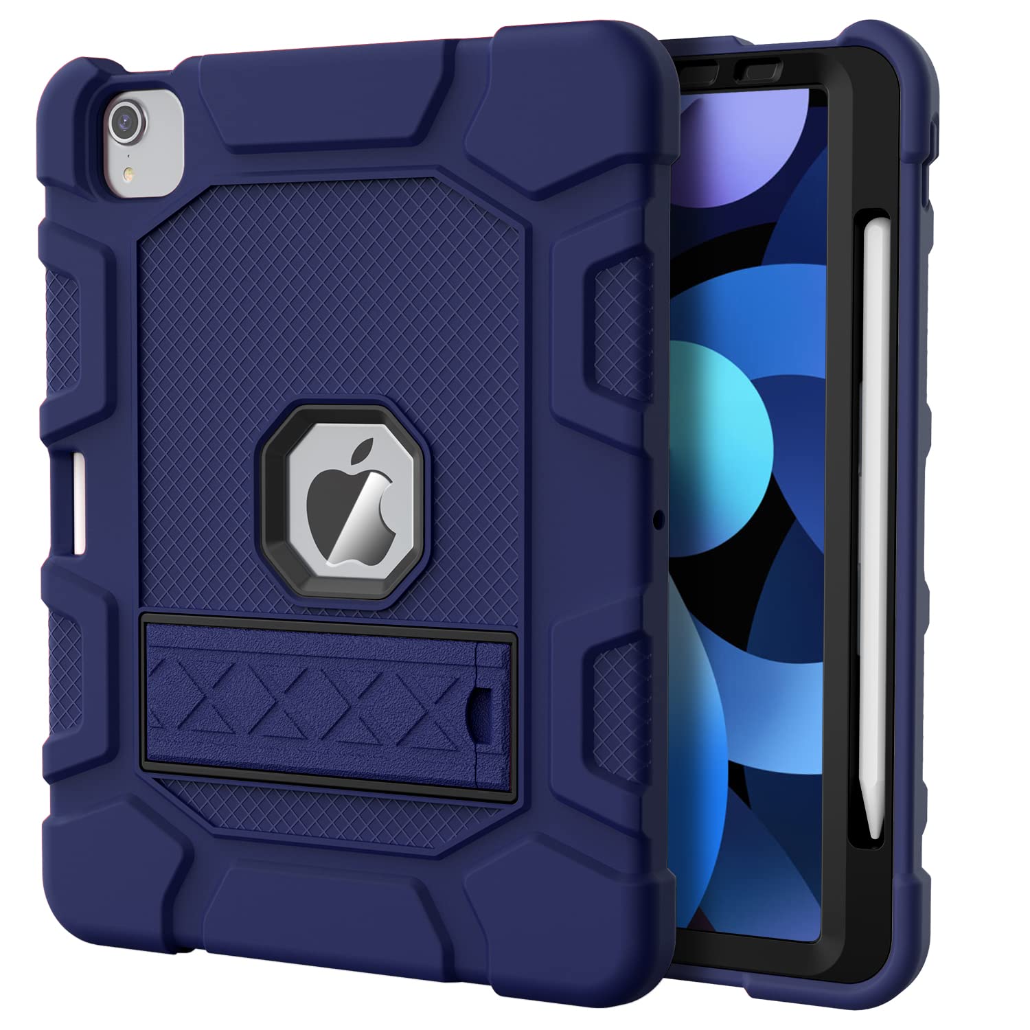 Shockproof Rugged Protective Case for iPad Air 5th/4th Gen 10.9 Inch (2022/2020) - Navy Blue Kids Case with Apple Pencil 2nd Gen Charging Support | Perfect for School, Travel & Outdoor Activities