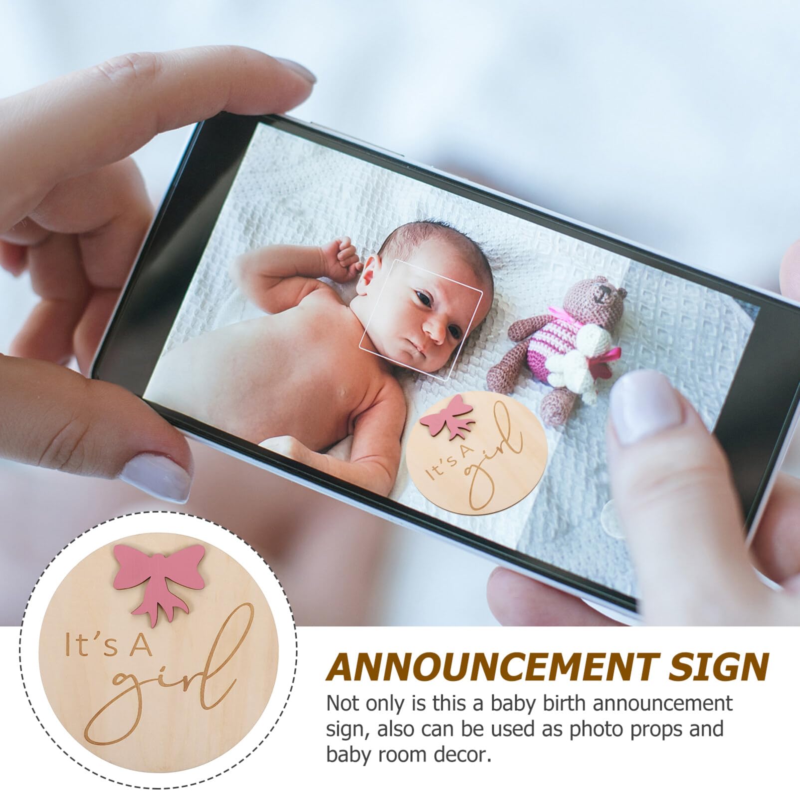 Wooden Baby Announcement Sign - Personalized Newborn Welcome Plaque with Name - Perfect for Birth Announcements, Nursery Decor & Photo Props