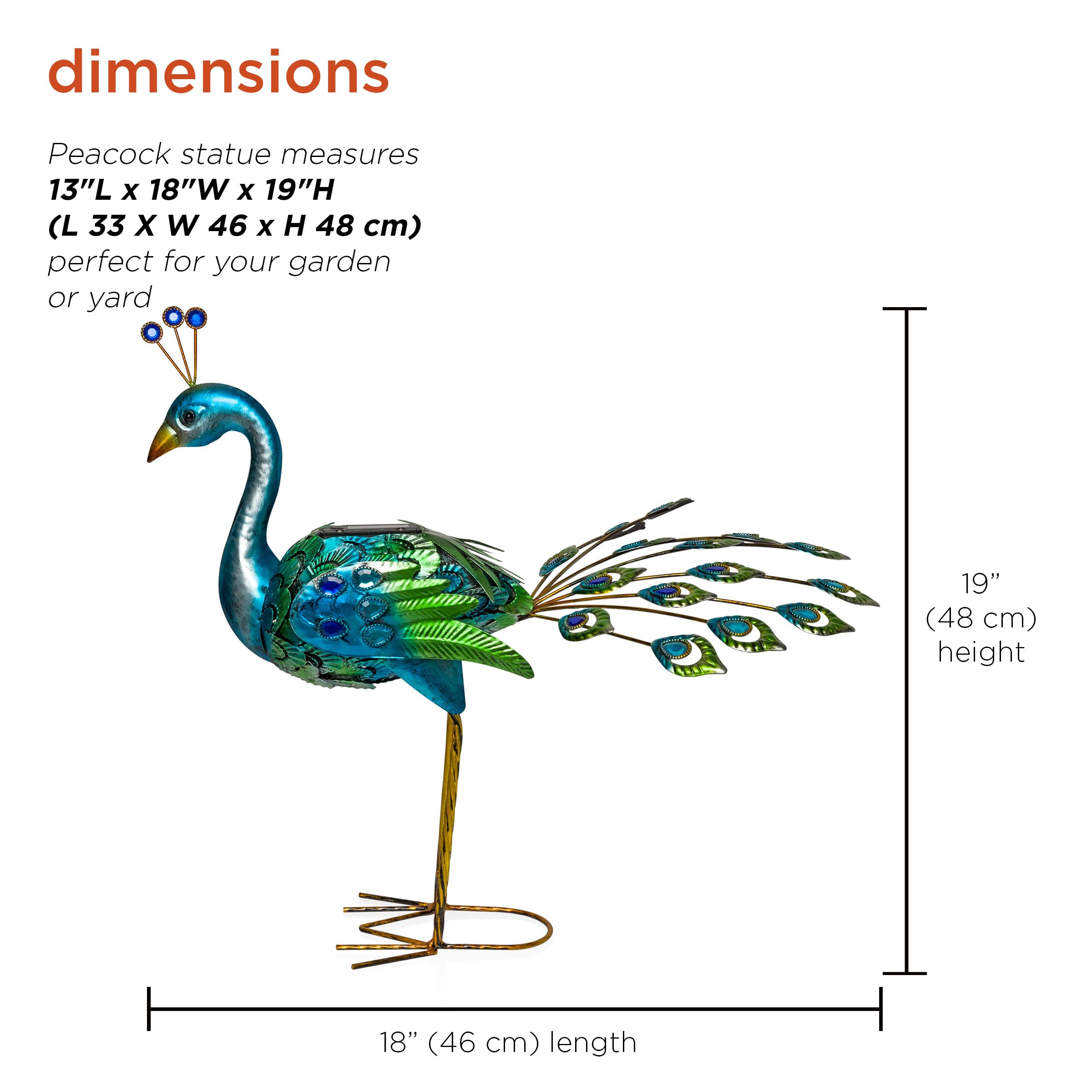 Solar-Powered Peacock Garden Statue with LED Lights - 19