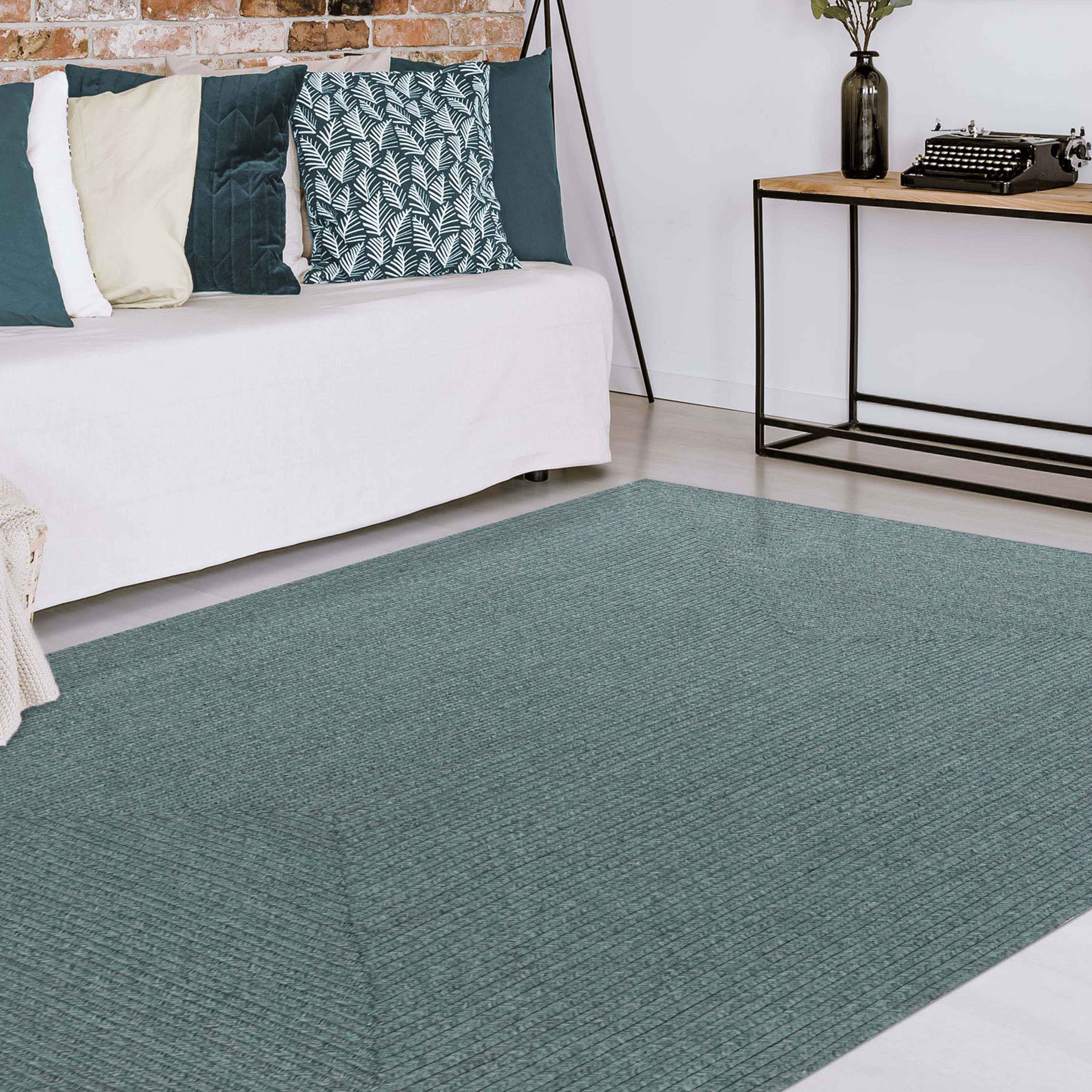 Bohemian Rectangle Braided Area Rug - Non-Slip Indoor Outdoor Rug for Living Room, Bedroom, Patio - Soft Woven Jute Natural Fiber Floor Mat for Home Decor
