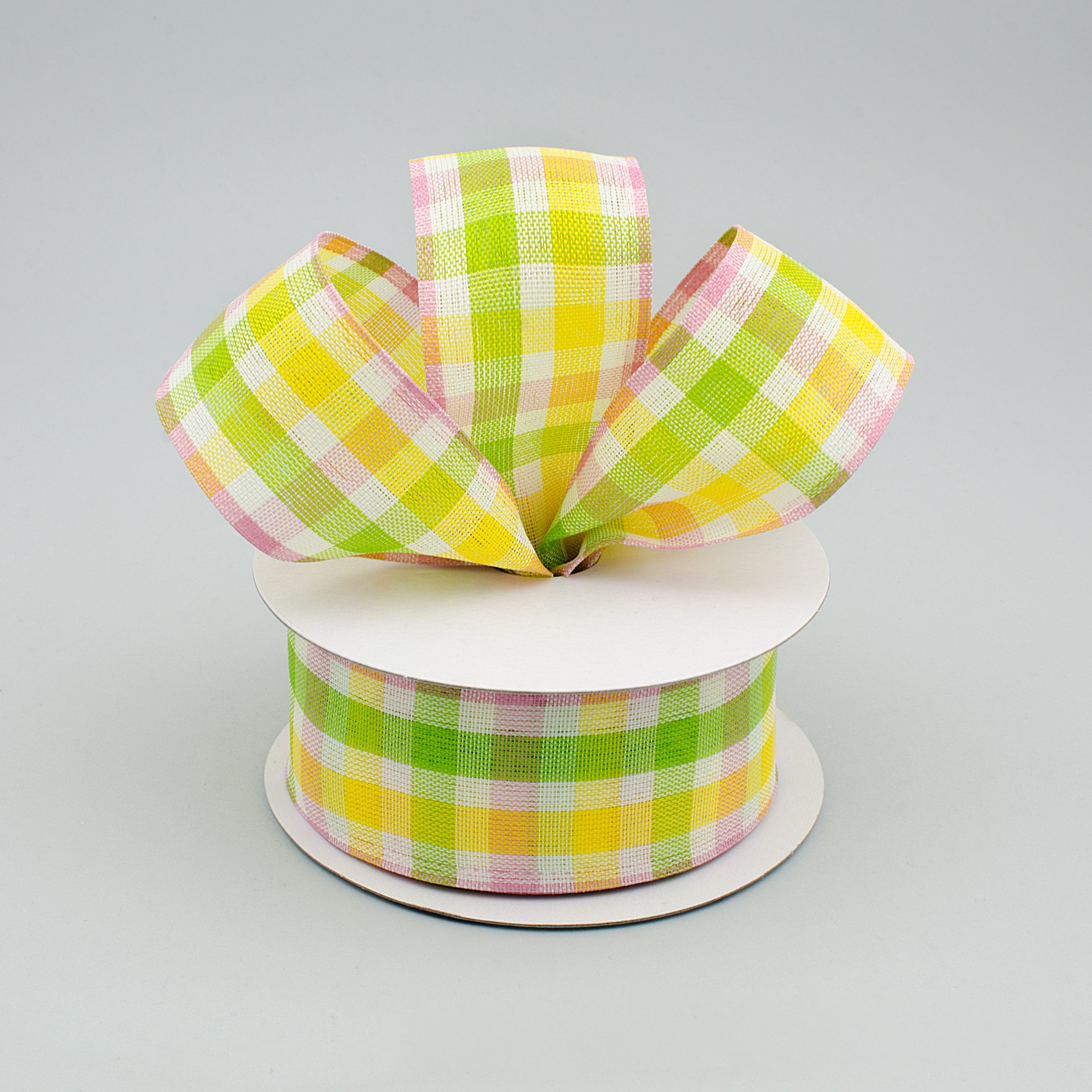 1.5 Inch Faux Linen Check Ribbon - Pink, Lime & Yellow (10 Yards) for Gift Wrapping, DIY Crafts, Wedding Decorations & Party Favors
