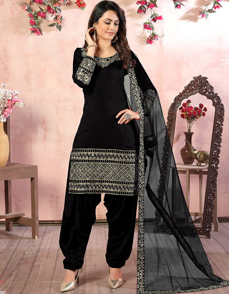 Elegant Black Art Silk Patiyala Salwar Suit for Women - Traditional Indian Ethnic Wear for Weddings, Festivals & Special Occasions