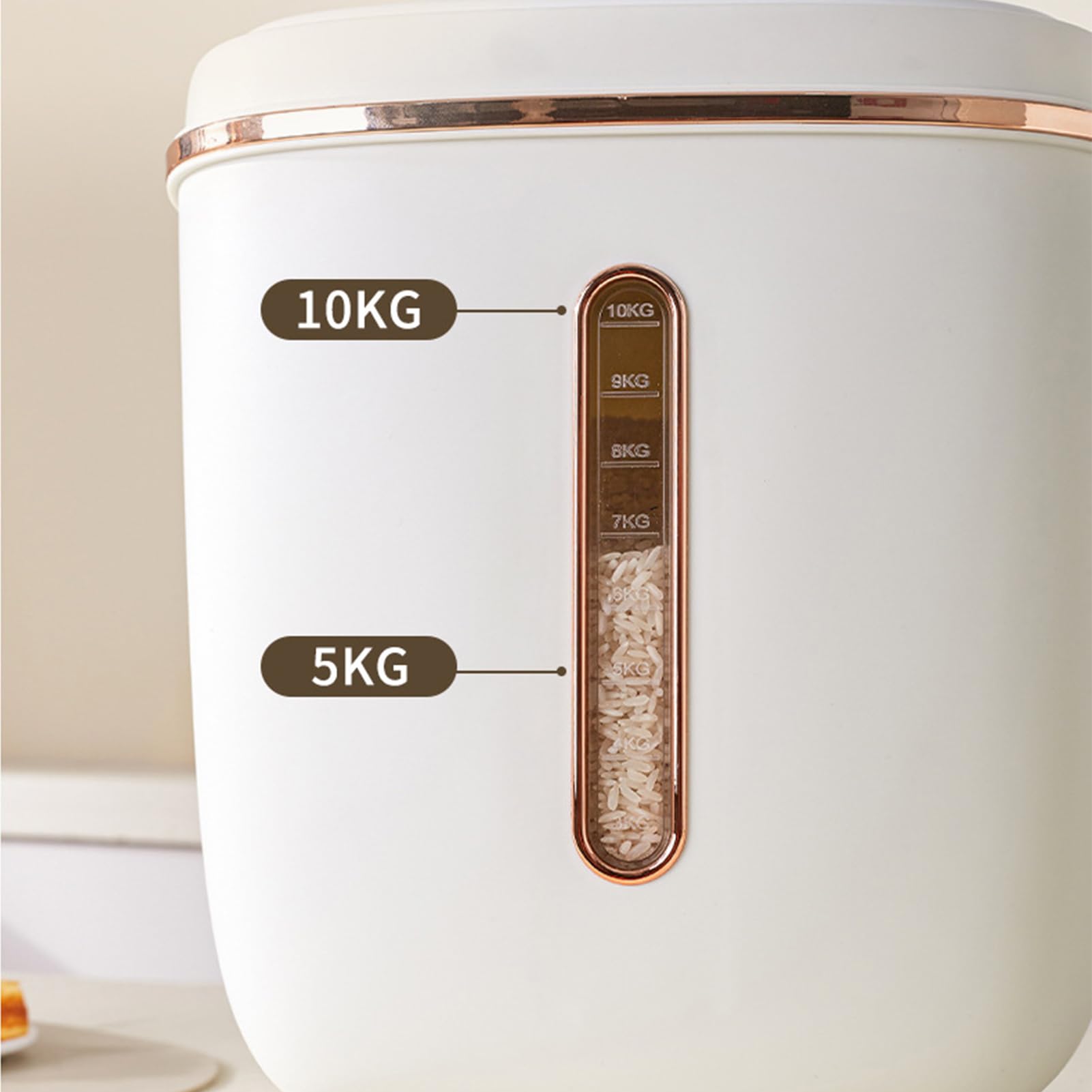 Premium Airtight Rice Storage Container with Lid - 5L Large Sealed Food Bin for Rice, Flour, Grains & Dry Goods - Ideal for Kitchen Pantry Organization & Bulk Food Storage (White)