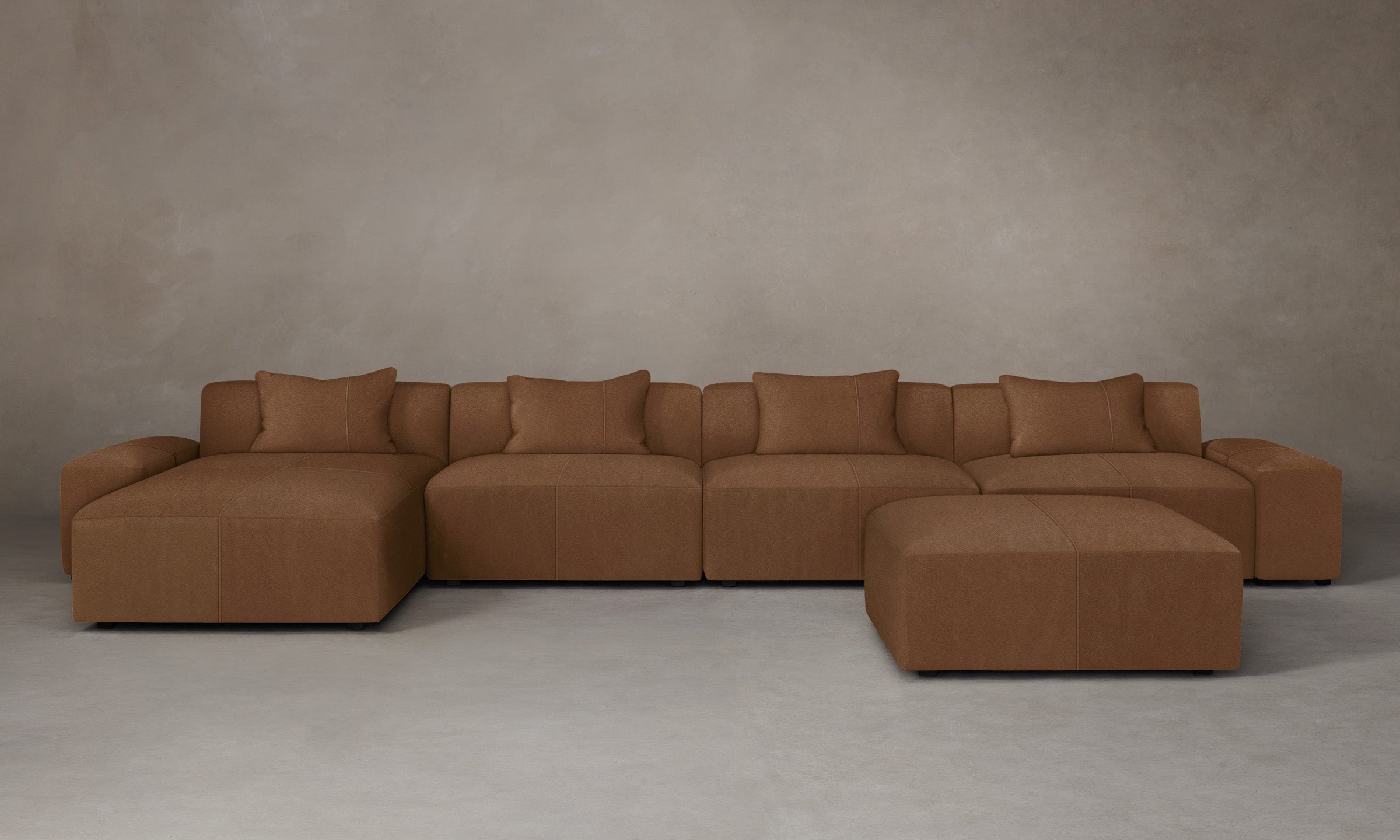 Premium Breuer Modular Sectional Sofa in Tuscan Leather Cognac - Luxurious Comfort for Living Room, Lounge & Home Theater