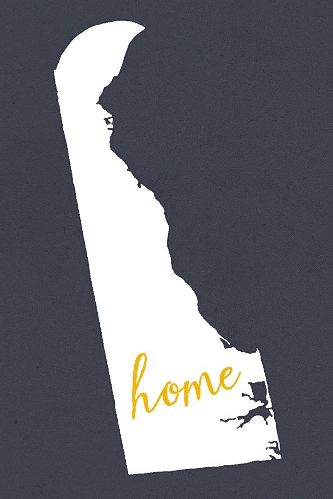 Delaware Home State White on Gray Metal Art - 16x24 Gallery Quality Aluminum Wall Decor for Living Room, Office & Gifts