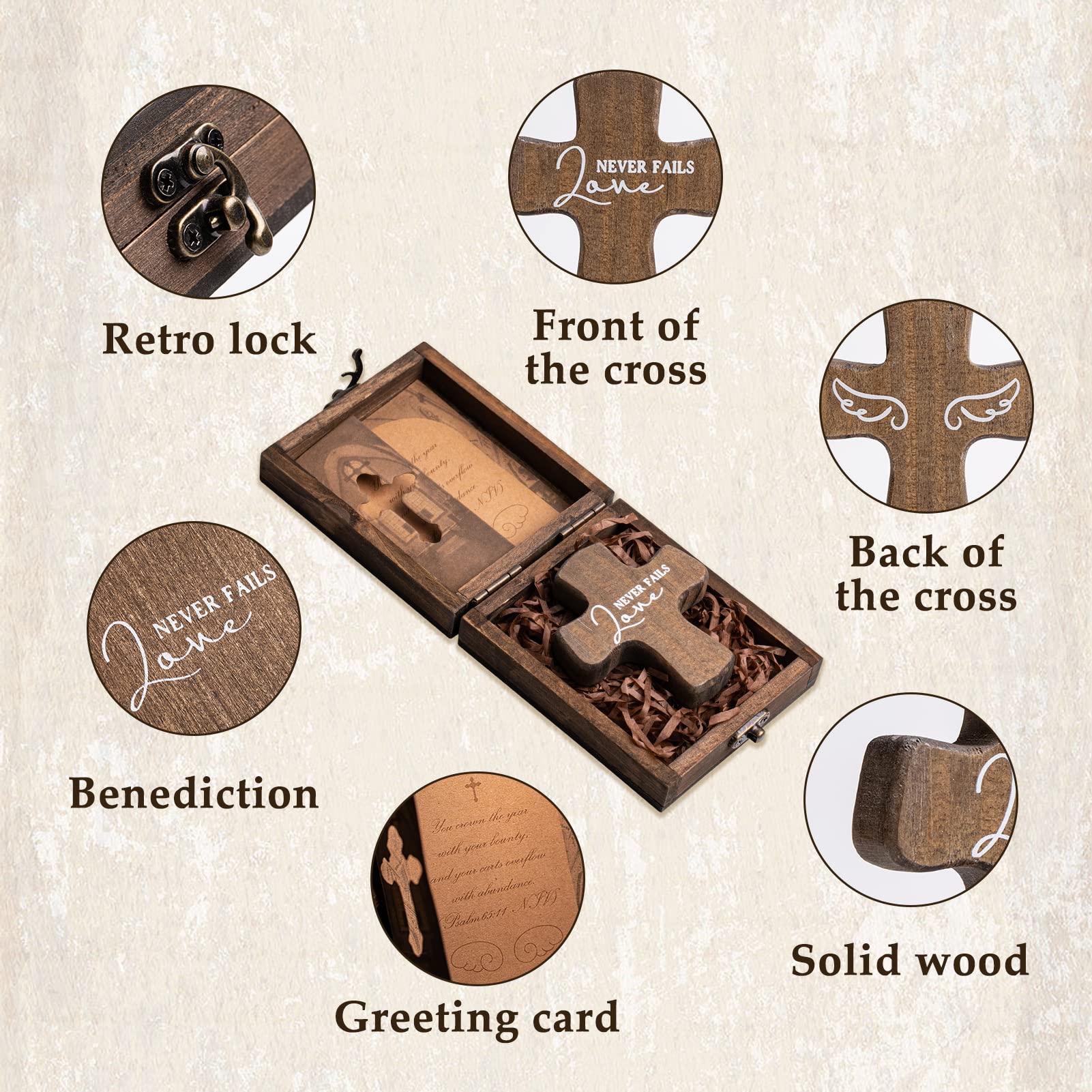 Handmade Wooden Cross Set - 3 Inch Wood Prayer Crosses with Gift Box, Christian Faith Blessing Gifts for Baptism, Godfather, Grandma & Women - Religious Keepsake for Sympathy, Ceremony & Boys (Brown) - Perfect for Church Events, Home Decor & Spiritual Gifting