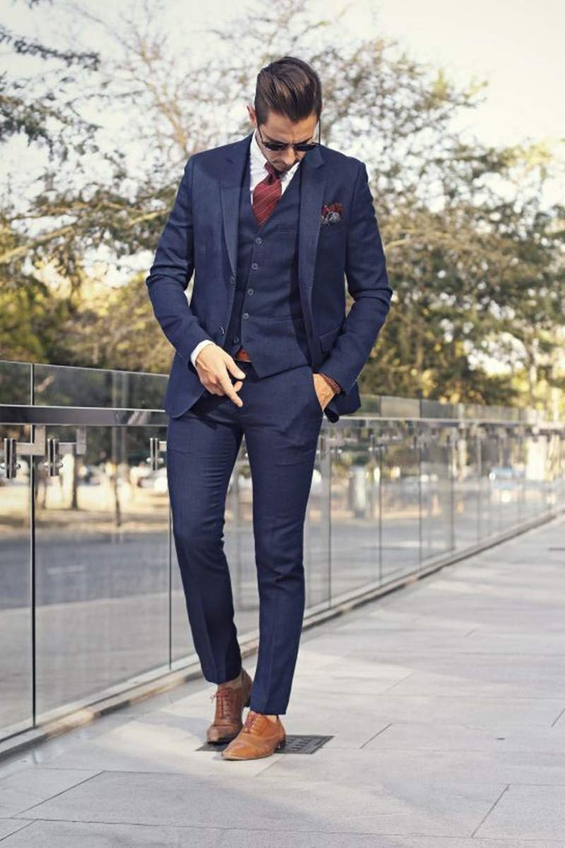 Men's Modern 3-Piece Suit with Notch Lapel & 2 Buttons - Business Formal Tuxedo for Weddings, Parties & Office Events | Slim Fit Suit Jacket with Vest & Pants