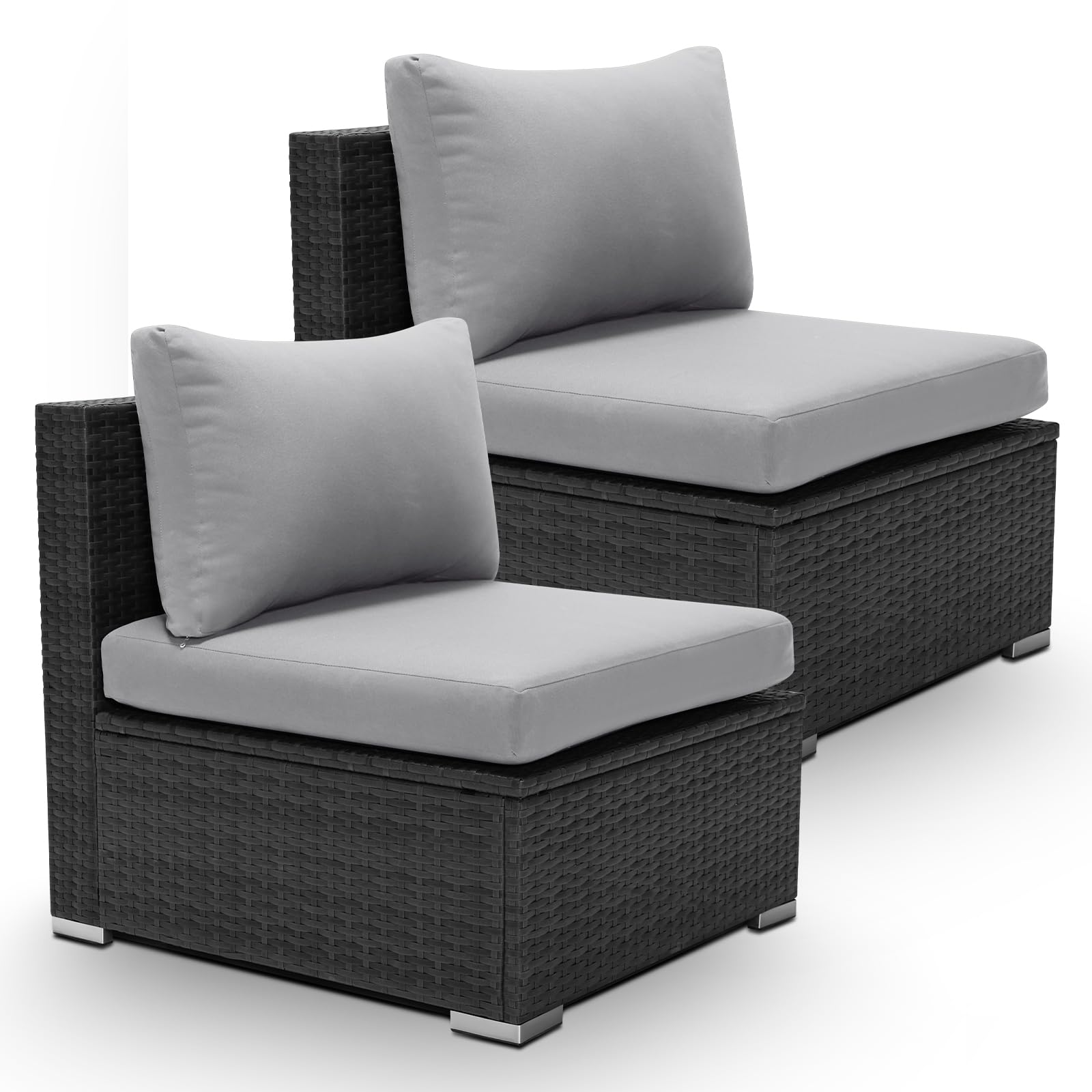 2-Piece PE Rattan Patio Furniture Set - Armless Outdoor Sofas with Thick Cushions, All-Weather Wicker Seating for Backyard, Deck, Garden, Balcony & Poolside (Light Grey) - Perfect for Relaxing & Entertaining Guests
