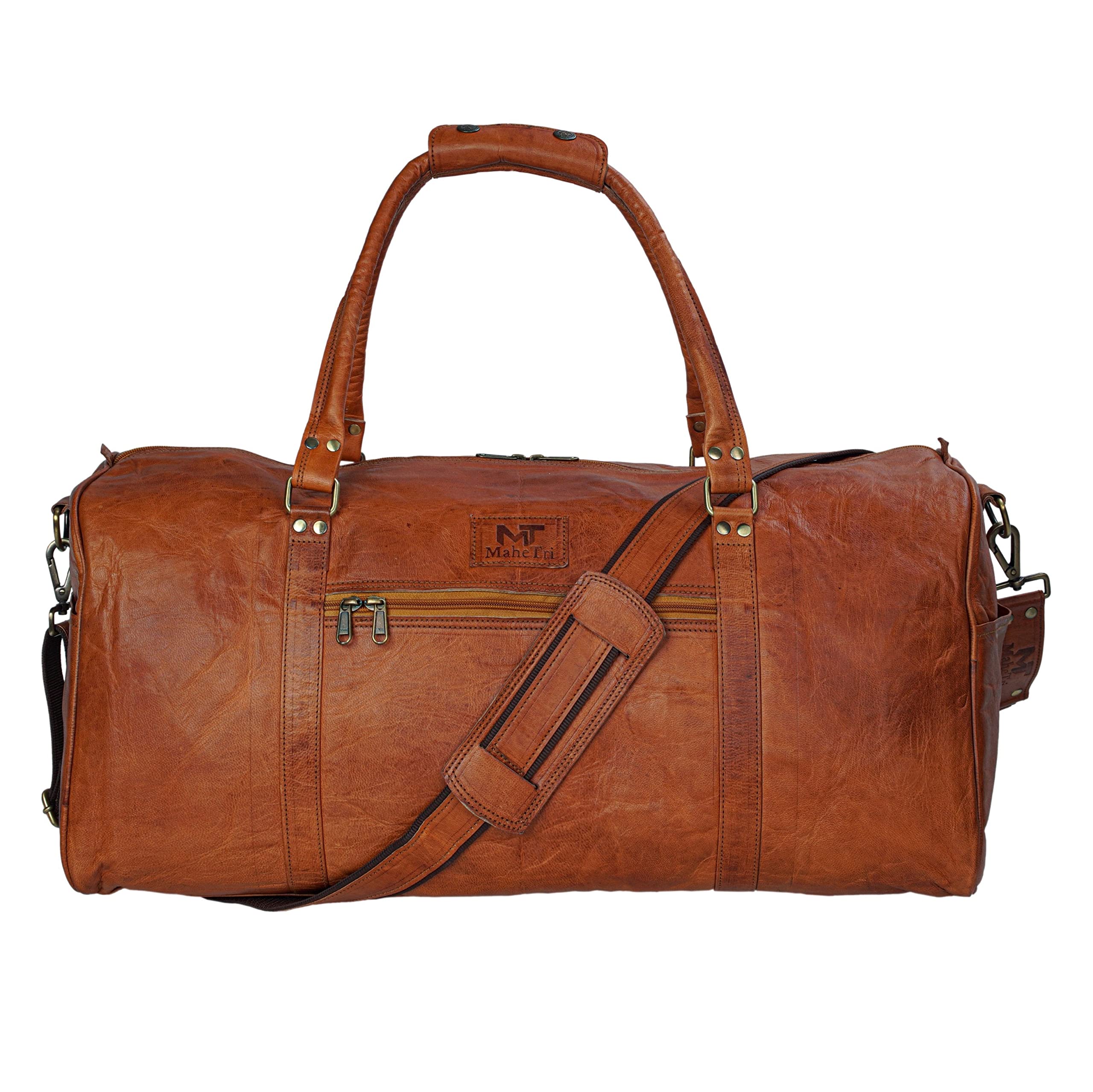 Vintage Leather Travel Duffle Bag for Men & Women - Belgium Weekender Overnight Carry On Holdall | Perfect Gift for Him/Her | Ideal for Business Trips, Gym, Weekend Getaways & Air Travel