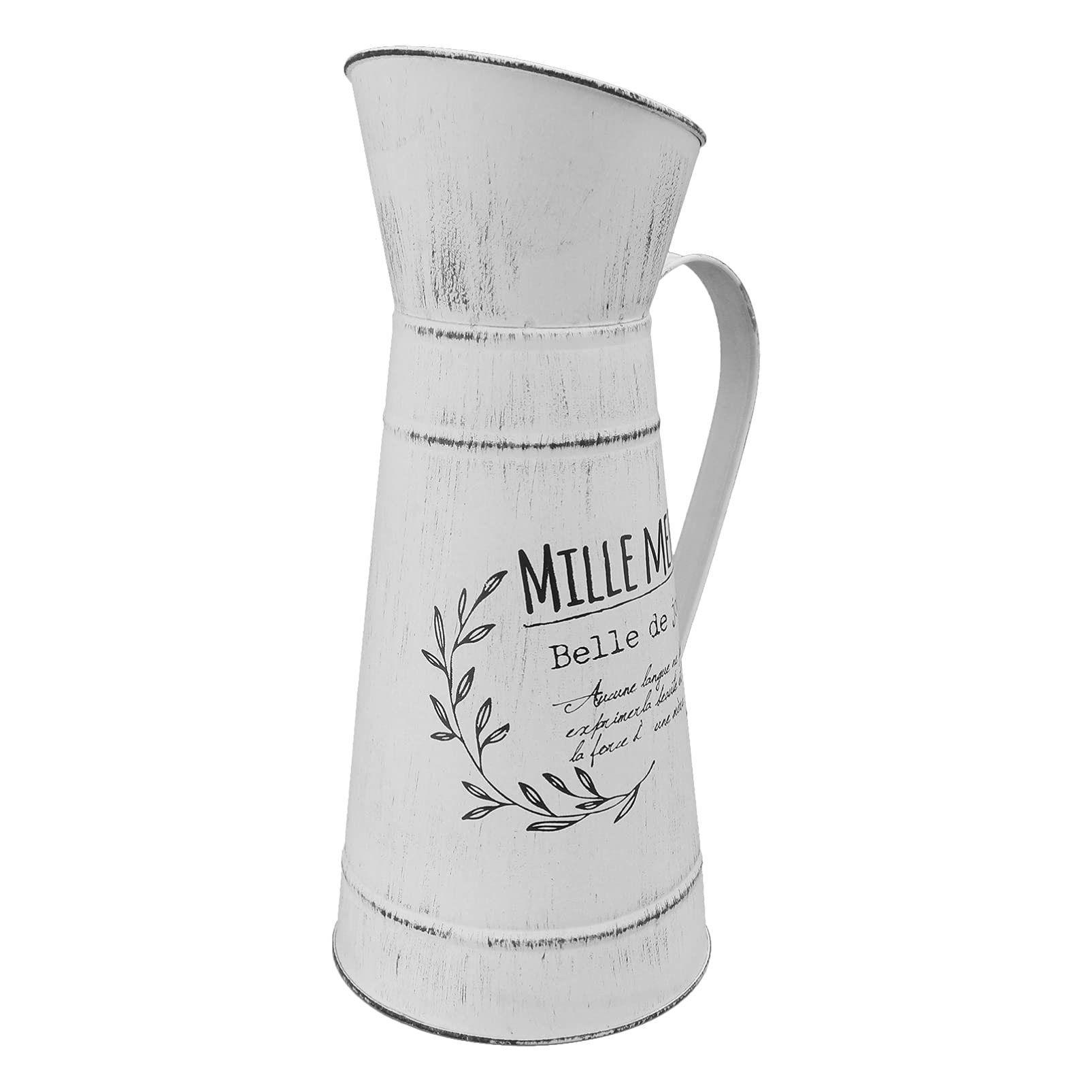 Vintage Iron Flower Pot - Rustic Metal Bucket Vase for Farmhouse Decor, Shabby Chic Decorative Jug Pitcher for Home & Garden, Beige - Perfect for Indoor Plants, Outdoor Flowers, and Countryside Wedding Centerpieces
