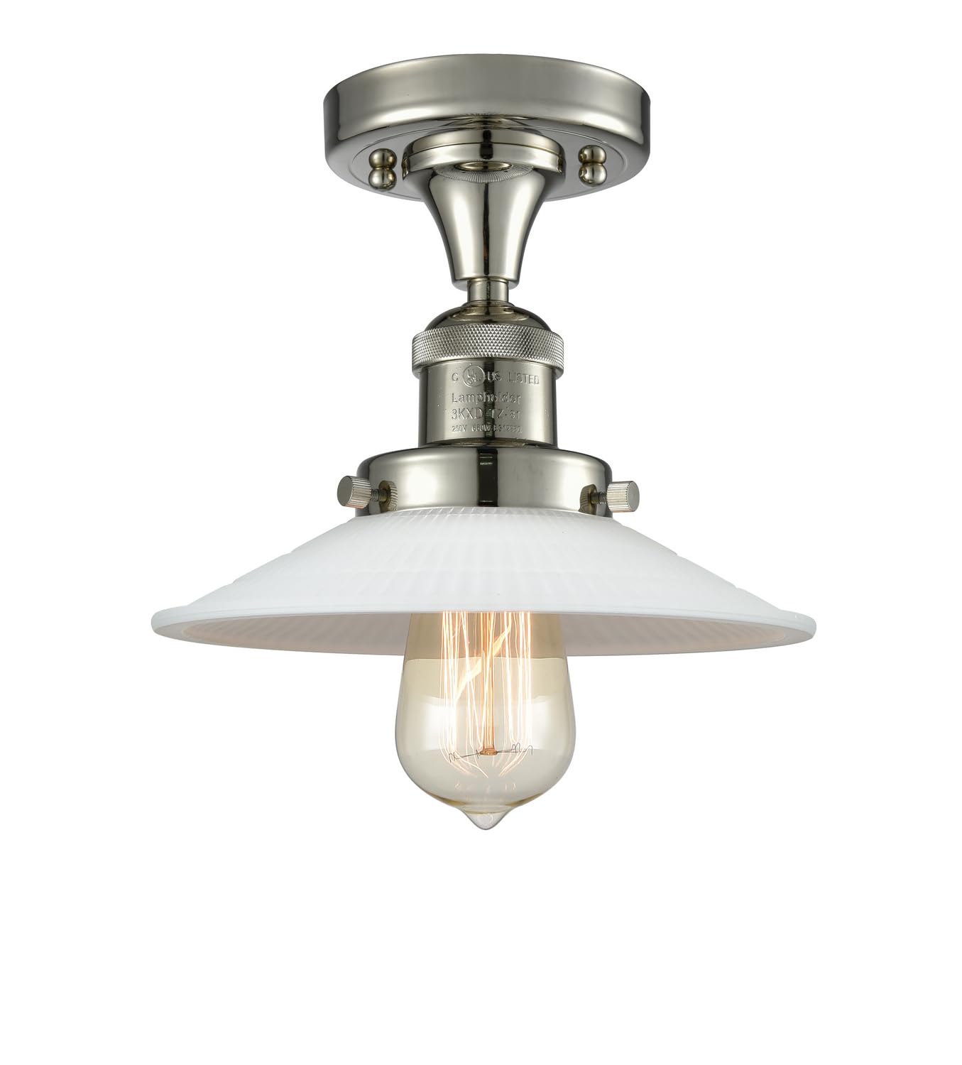 Vintage Dimmable LED Semi-Flush Mount Ceiling Light - 1 Light Polished Nickel Fixture for Bedroom, Living Room & Kitchen | Energy Efficient & Modern Home Decor