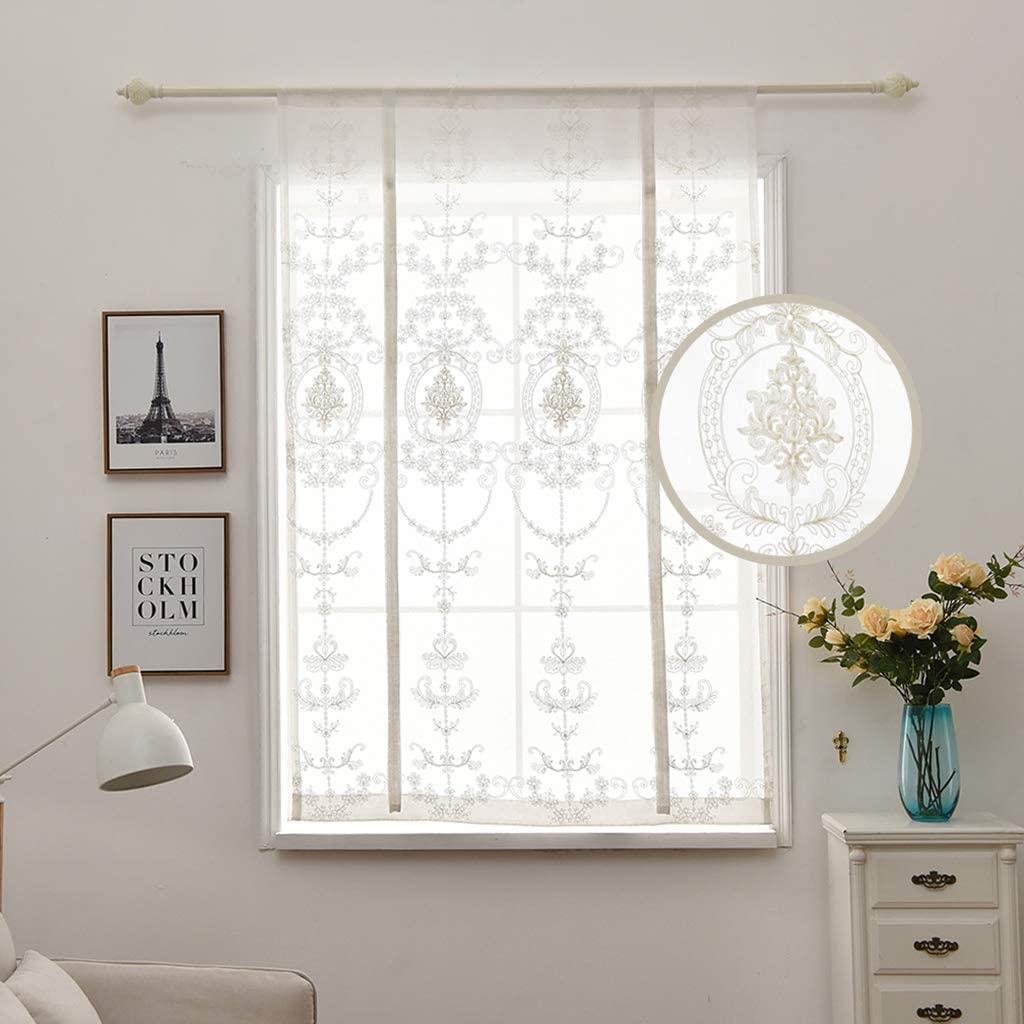 1 Panel Sheer Roman Shades with Rod Pocket - Voile Balloon Curtains for Kitchen, Dining & Living Room - Tie-Up Window Treatment (55W x 55L, White) - Perfect for Soft Light Filtering & Privacy in Home Decor
