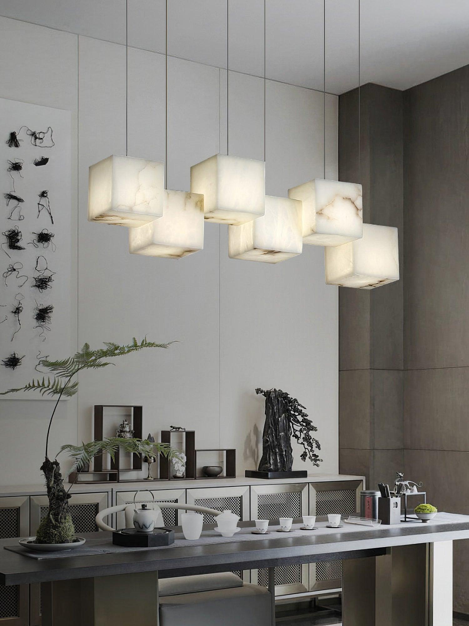 Modern Alabaster Box Pendant Light - Elegant Minimalist Ceiling Fixture for Dining Room, Kitchen Island & Bedroom Lighting