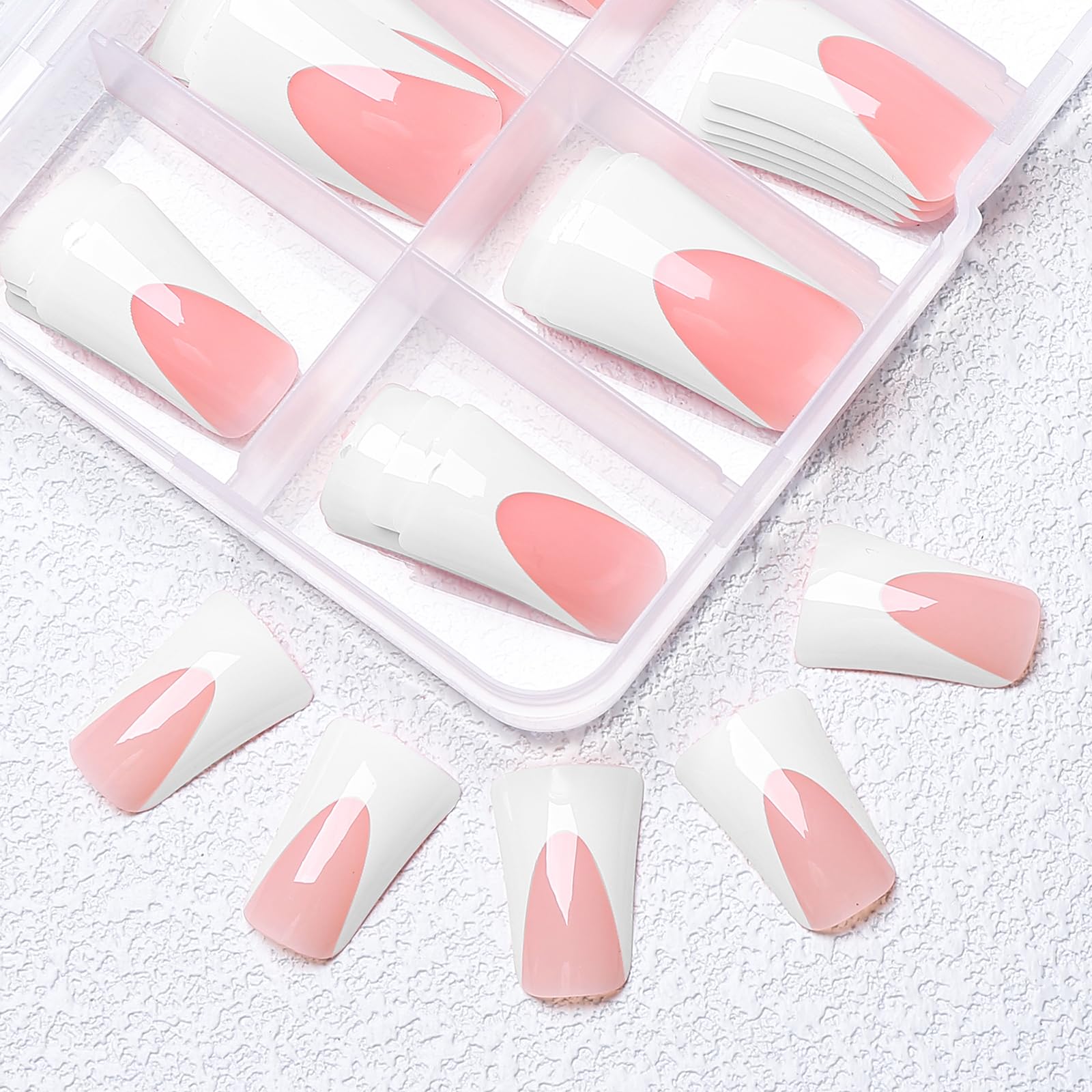 120Pcs White French Duck Press On Nails - 12 Sizes Glossy Tips for Salon & DIY Nail Art