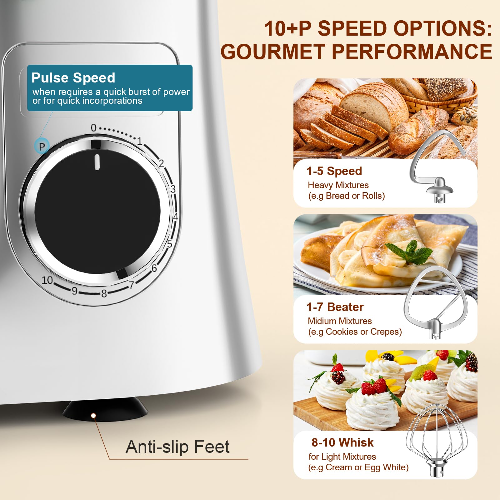 **Facelle 1500W Food Processor & Dough Kneading Machine - 5.5L & 4.5L Capacity - Low Noise Stand Mixer with Mixing Hook, Dough Hook, Whisk & Splash Guard - Perfect for Baking Bread, Pizza Dough, Cakes & Cookies**