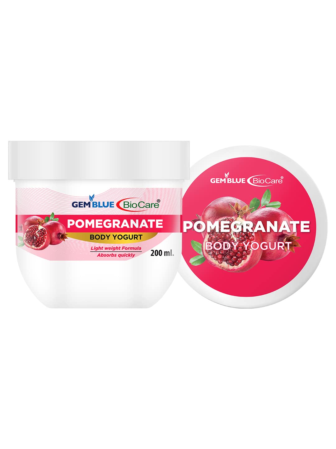 Gemblue Biocare Pomegranate Body Yogurt 200ml - Hydrating & Nourishing Body Cream for Dry, Dull Skin | Moisturizing Body Lotion with Antioxidant Benefits | Perfect for Daily Skincare Routine & Post-Shower Hydration | Pack of 1
