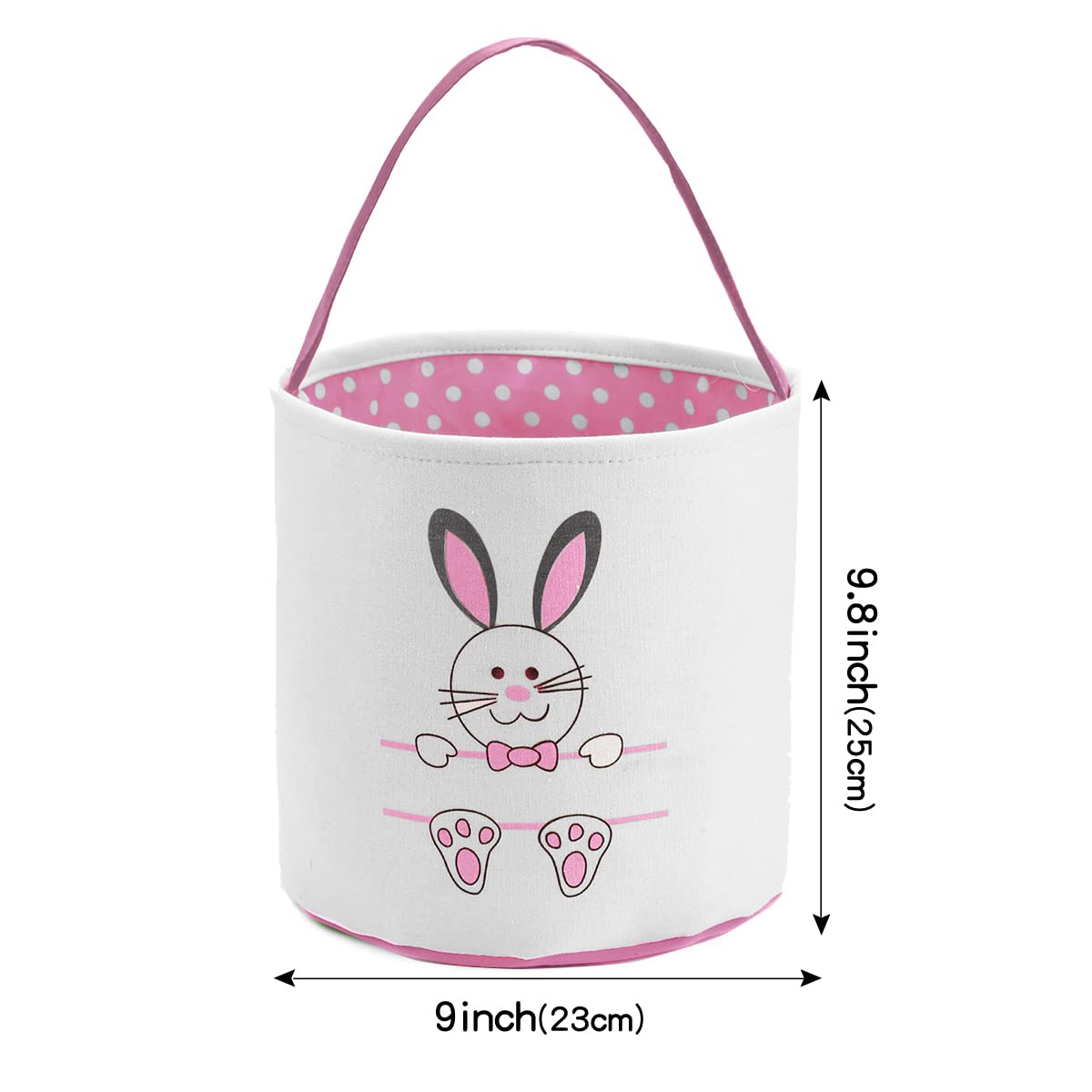 Easter Bunny Basket Bags for Kids - Personalized Cotton Canvas Easter Egg Hunt Bags with Cute Rabbit Print - Perfect for Easter Egg Hunts, Candy Collection, and Gift Giving (Pink)
