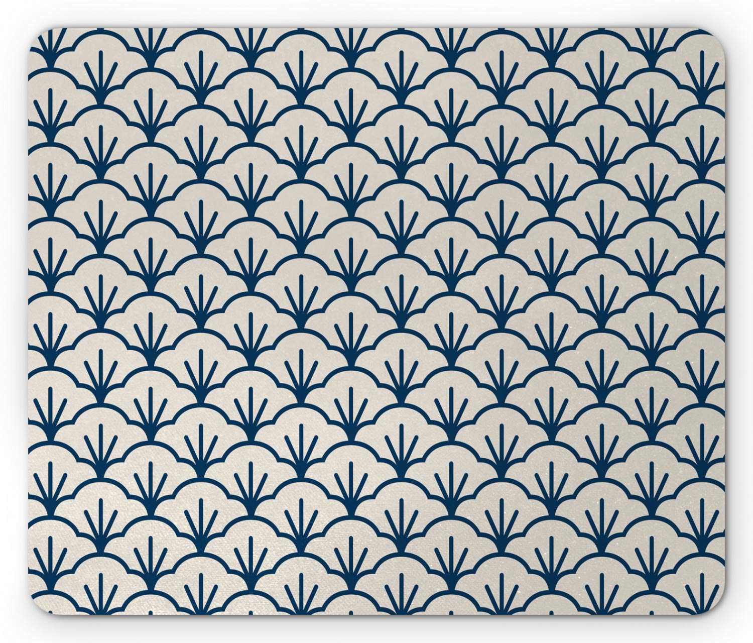 Ambesonne Geometric Mouse Pad - Abstract Monochrome Cloud Design with Japanese Influence, Non-Slip Rubber Base, Standard Size Rectangle Computer Mousepad in Dark Blue & Cream | Perfect for Office, Gaming & Home Workspace Setup