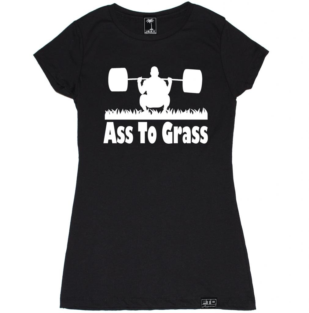 FTD Apparel Women's Ass to Grass Funny Gym Workout T-Shirt - Perfect for Weightlifting, CrossFit & Fitness Enthusiasts