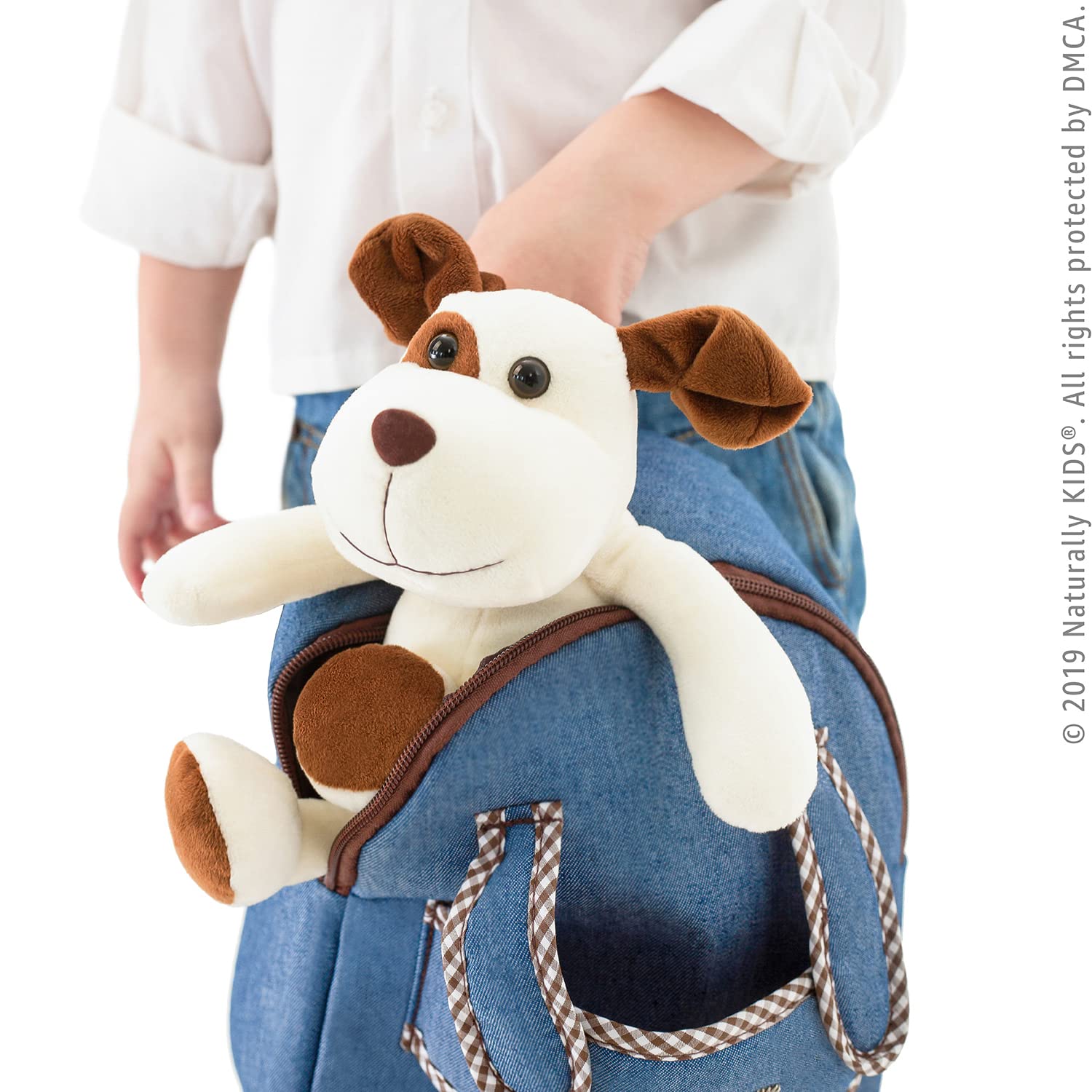 Naturally KIDS Dog Backpack - Cute Plush Dog Toy for Toddlers 2-5 Years Old | Perfect Gift for Boys & Girls | Great for Travel, Daycare & Pretend Play