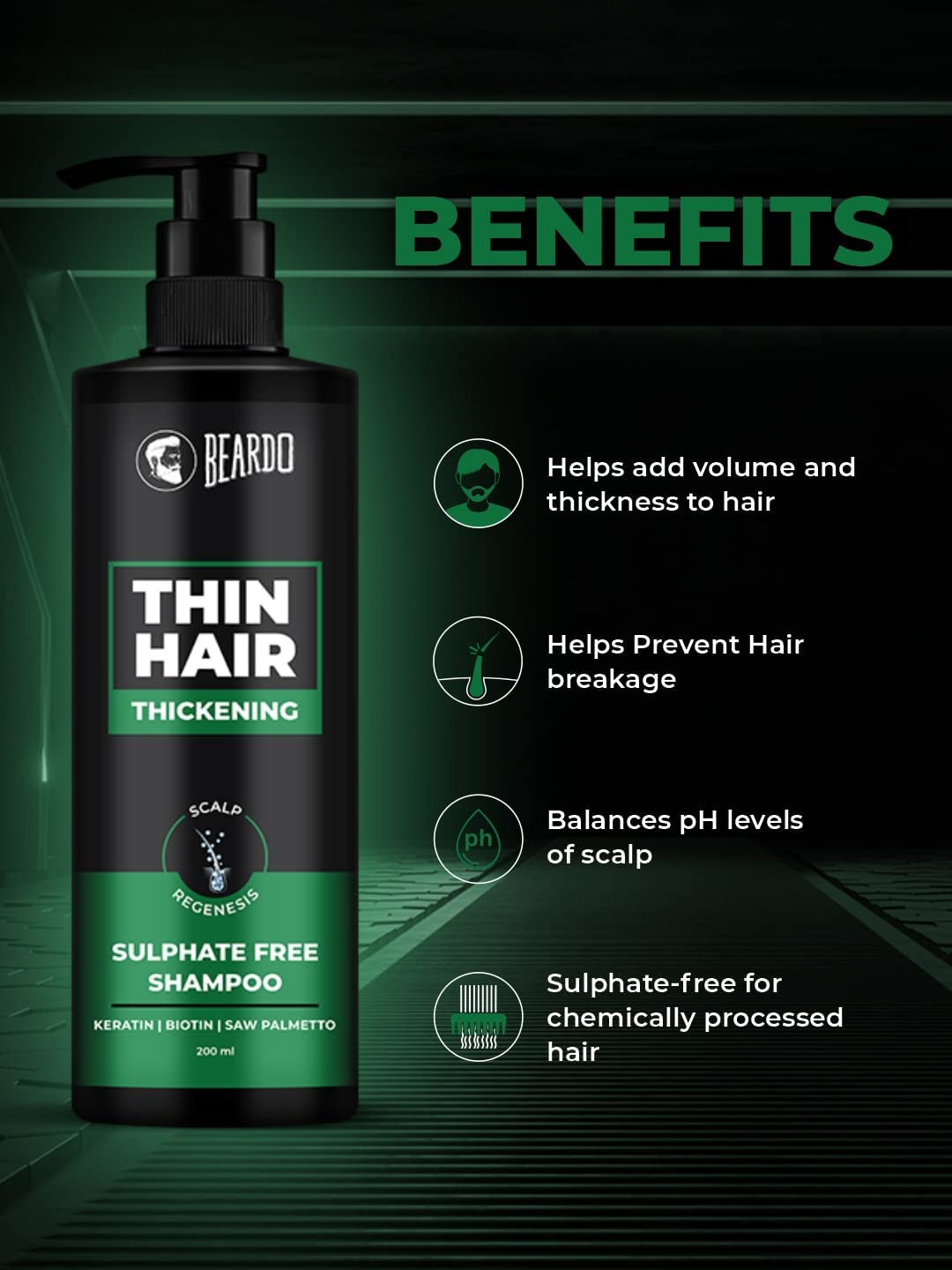 Keratin Shampoo for Men - Sulfate & Paraben Free Hair Thickening Shampoo with Biotin & Saw Palmetto (200ml) - Volumizing Treatment for Thin Hair - Ideal for Daily Use & Hair Growth Care
